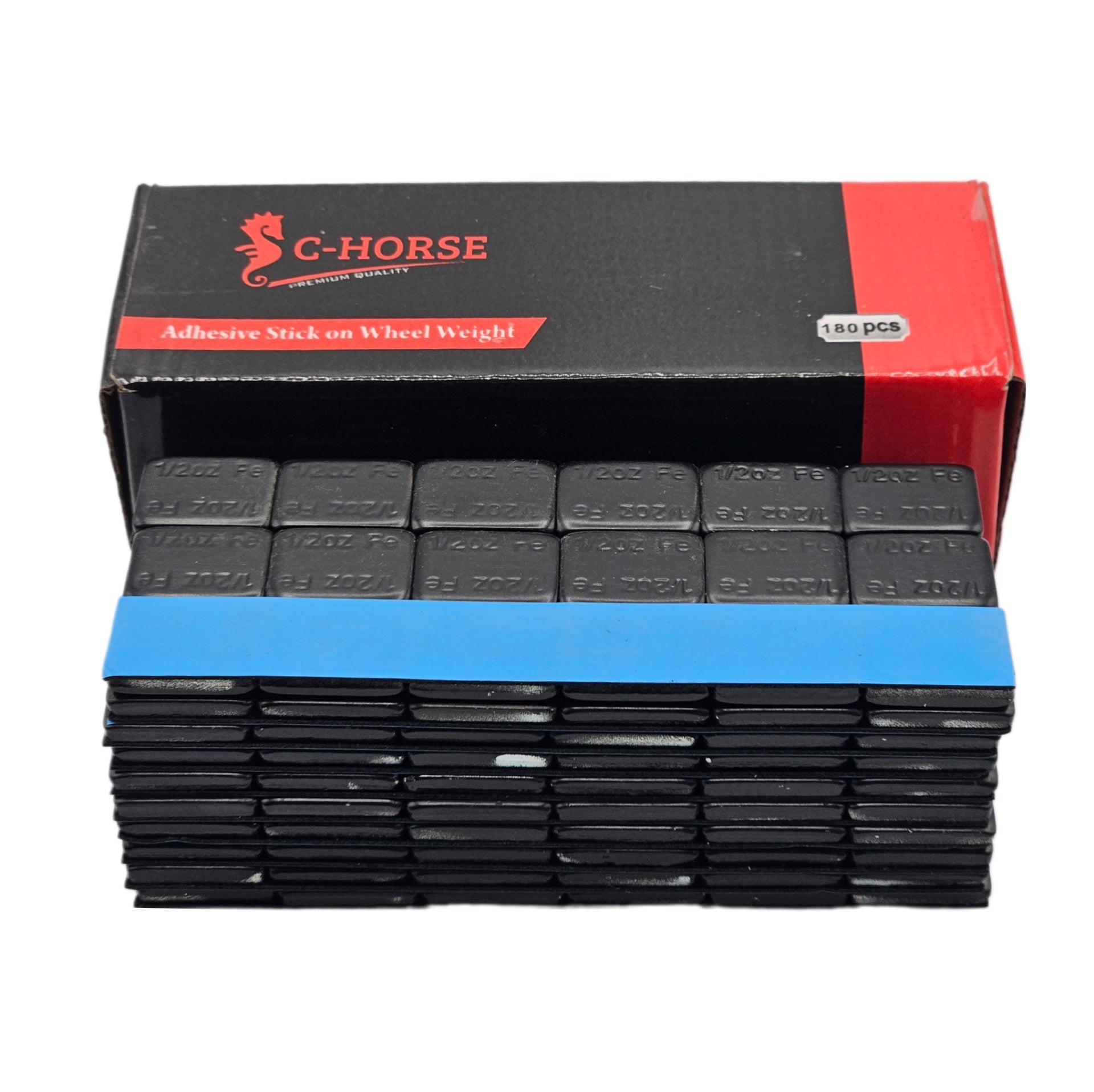 Stick-On Wheel Weights Black Coated - 0.50 oz Increments with Blue Adhesive Tape
