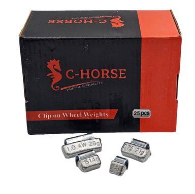 C-Horse clip-on wheel weights packaging with weights in front