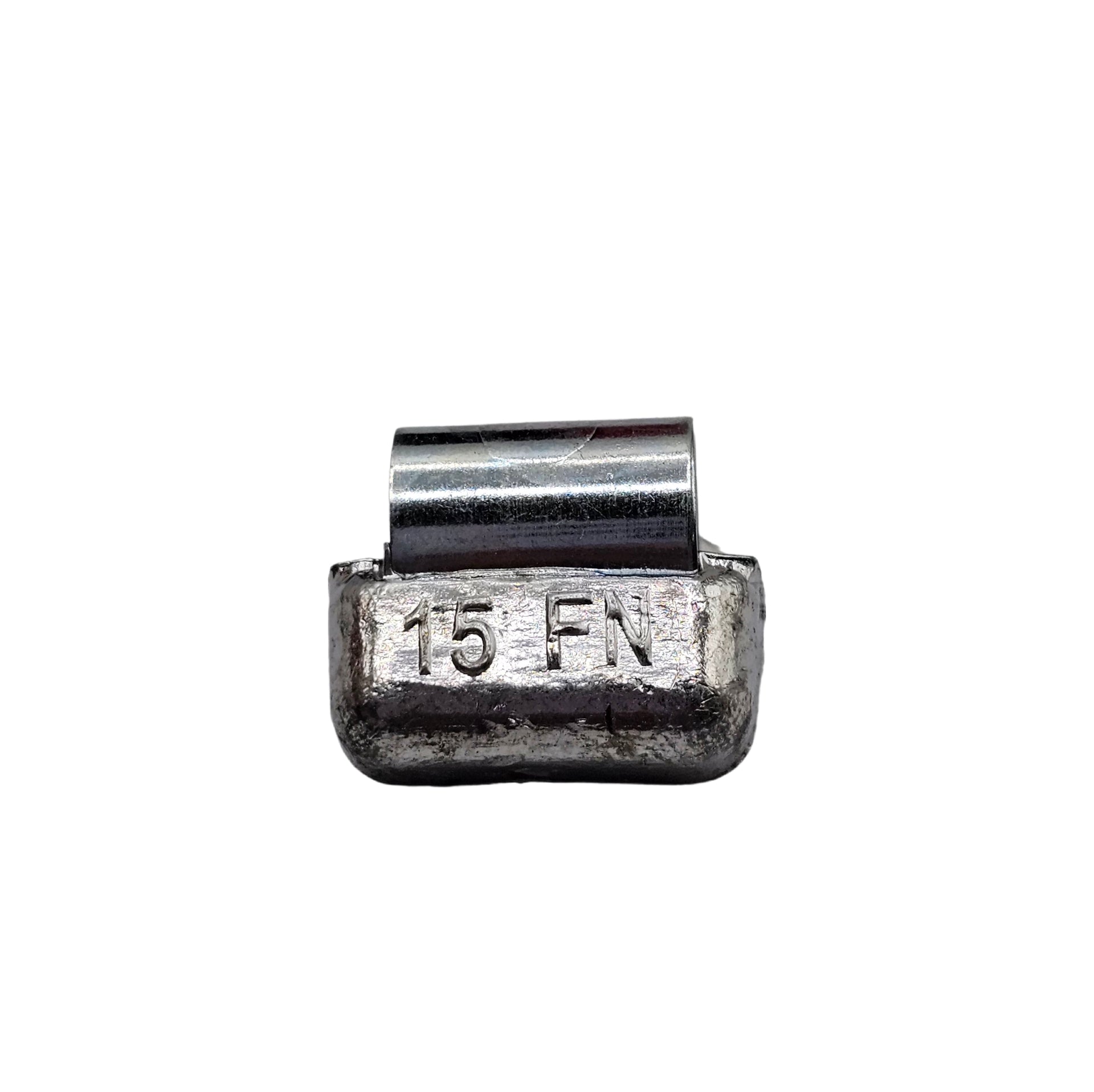 Metal clip with '15 FN' marking on a white background