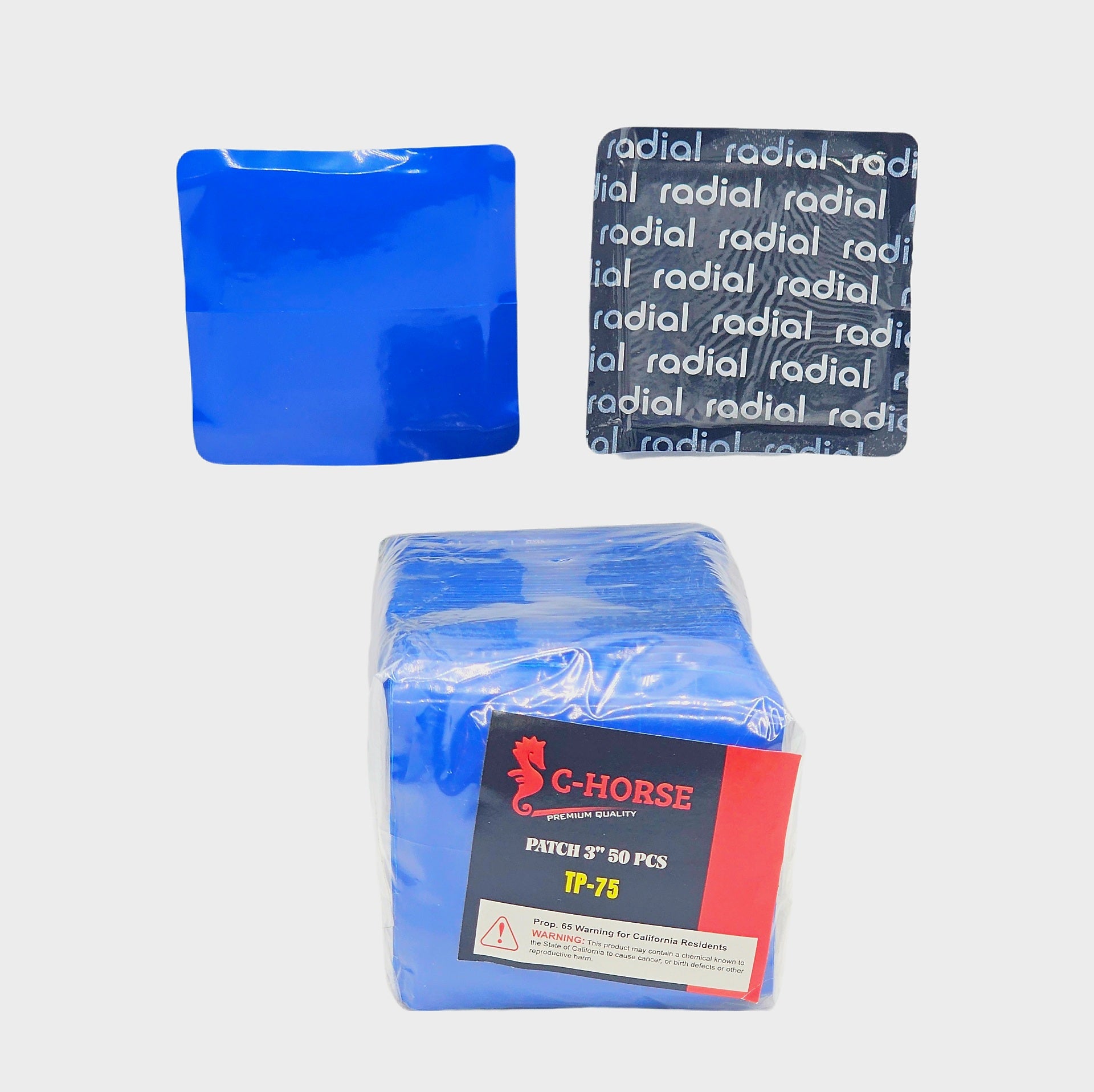 Large Square Radial Tire Repair Patch 76mm (3") for Passenger & Light Truck Tires (100-Pack)