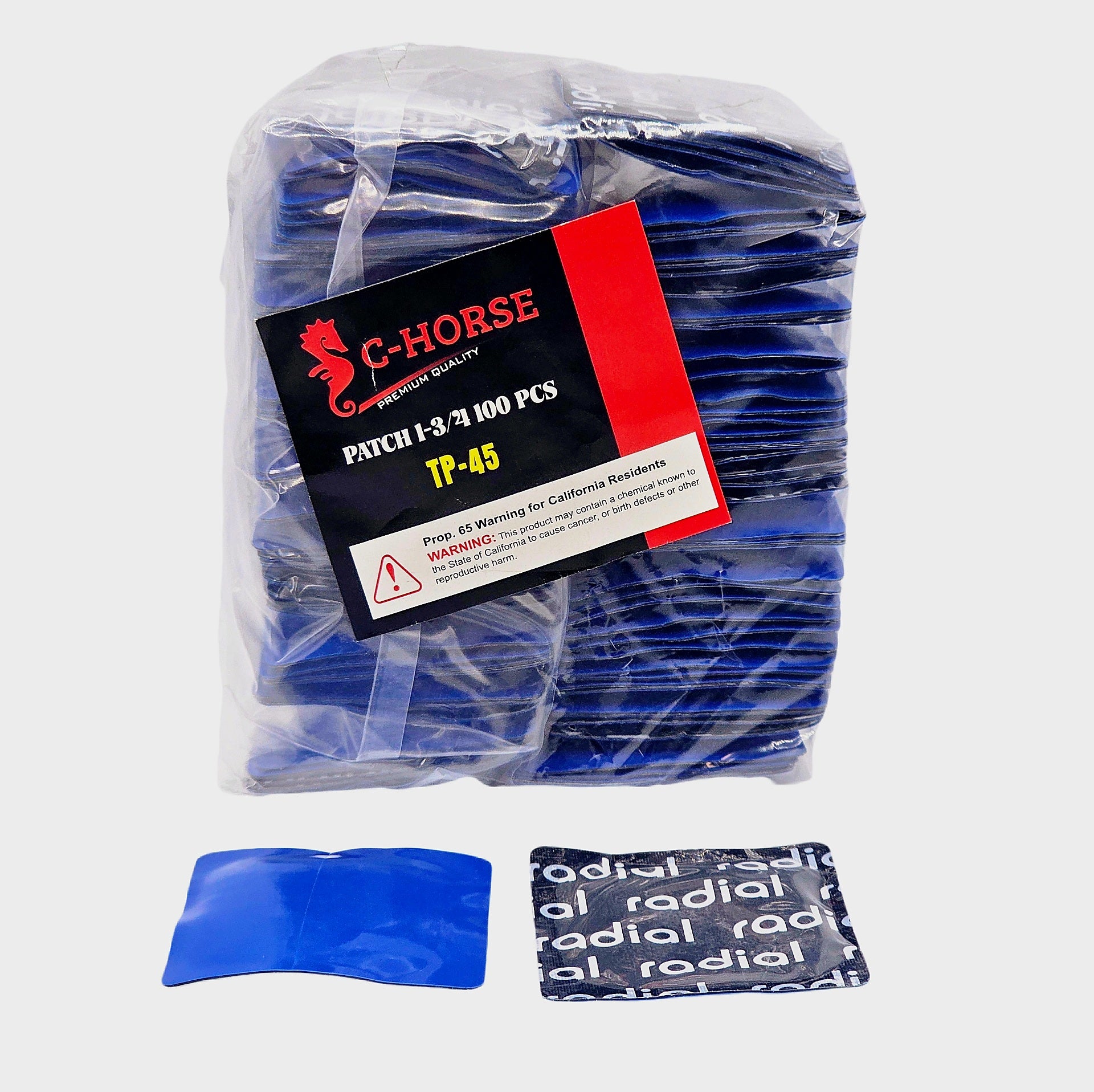 Small Square Radial Tire Repair Patch 45mm (1-3/4") for Passenger & Light Truck Tires (100-Pack)