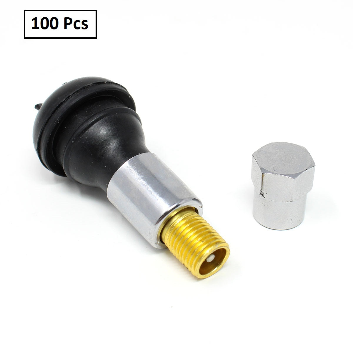 TR413C Chrome Snap-In Rubber Valve Stem - 1.25" for Passenger Cars & Light Trucks (100-Pack)