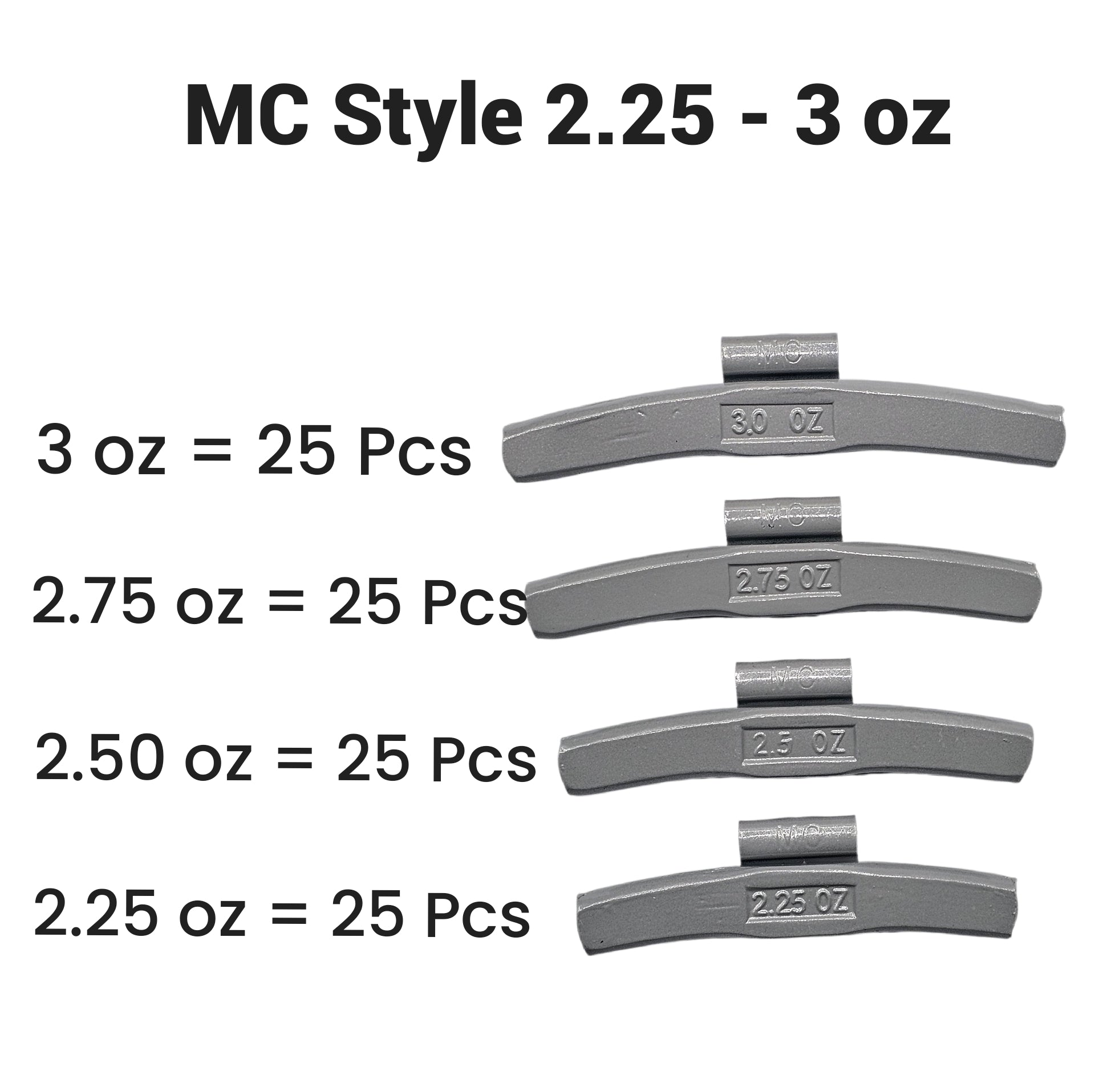 100pc MC Clip-On Wheel Weight Assortment - 2.25-3.00oz Gray