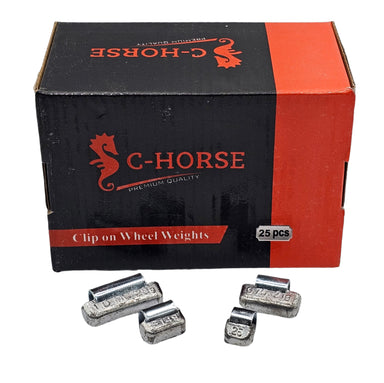 C-Horse clip-on wheel weights packaging with weights in front