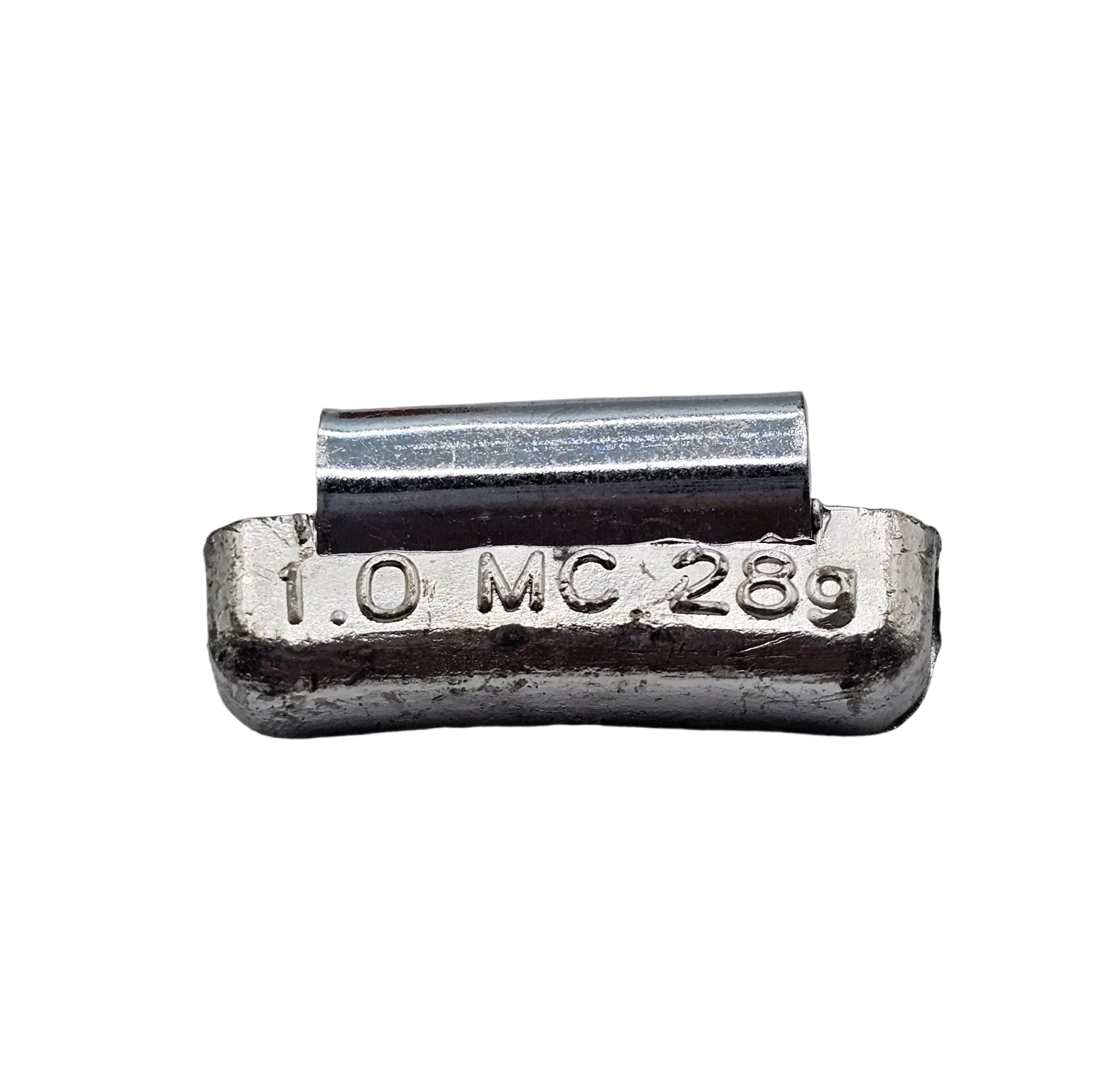 Metal weight with '1.0 MC 28g' marking on a white background