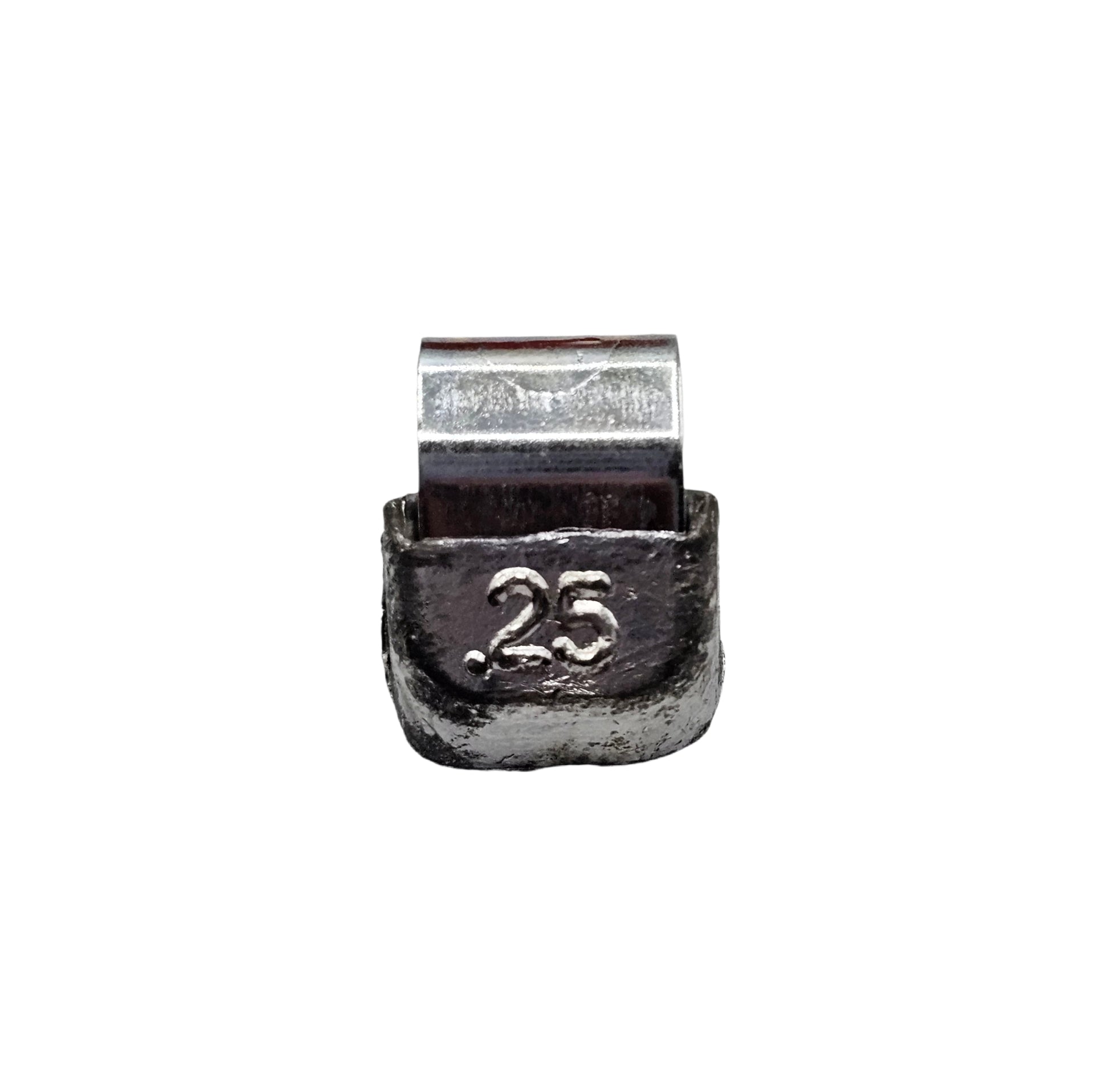 Metal stamp with the number 25 on a white background