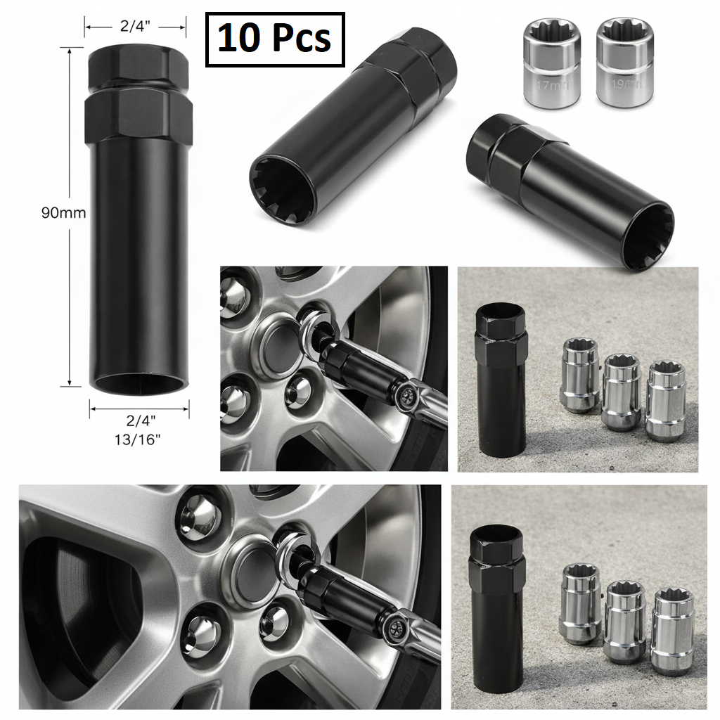 6-Spline Lug Nut Key - Steel Wheel Lock Tool 3/4" & 13/16" Hex