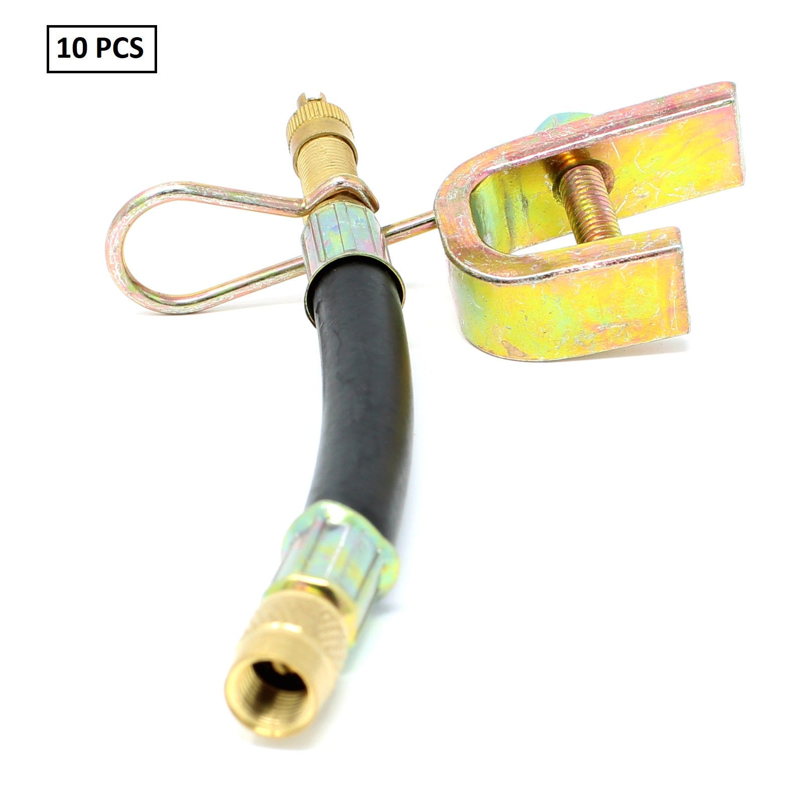 Small Flexible Tire Valve Extension 5" (125mm) - EPDM Rubber with Rim Clamp Φ12/10mm