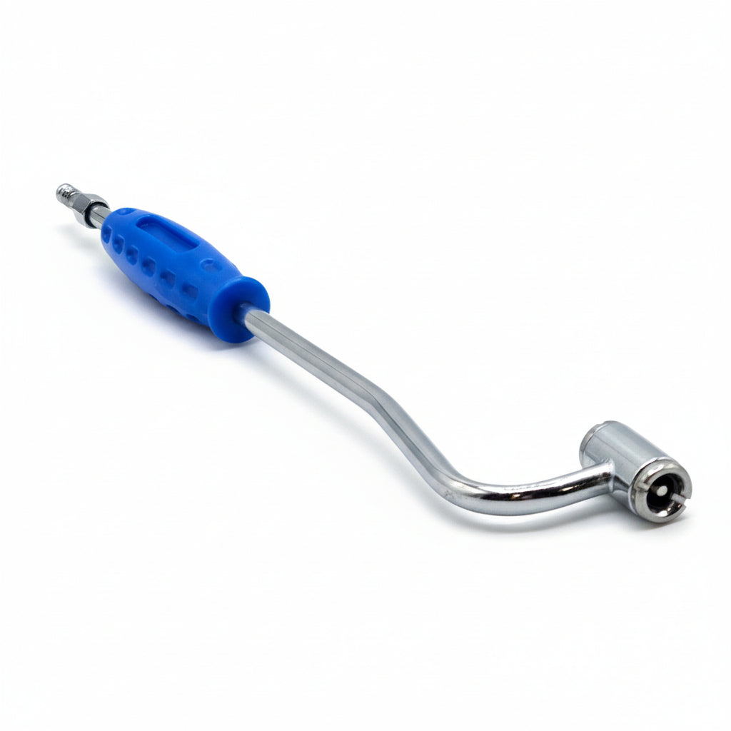 Screwdriver with blue handle on a white background
