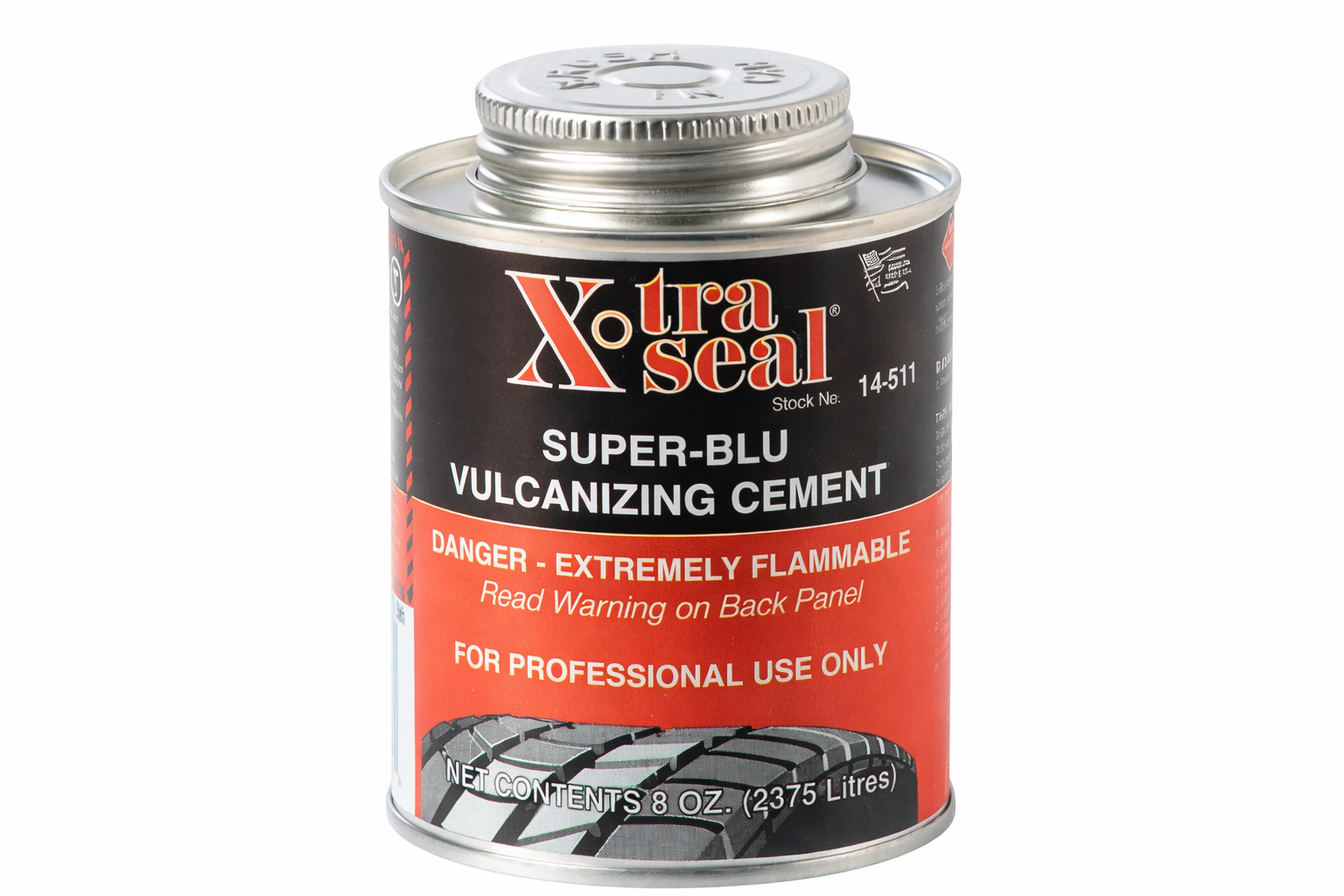 Can of XtraSeal Super-Blu Vulcanizing Cement on a white background