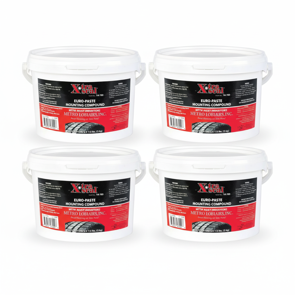 Four buckets of Xcalibur Euro-Paste Mounting Compound on a white background