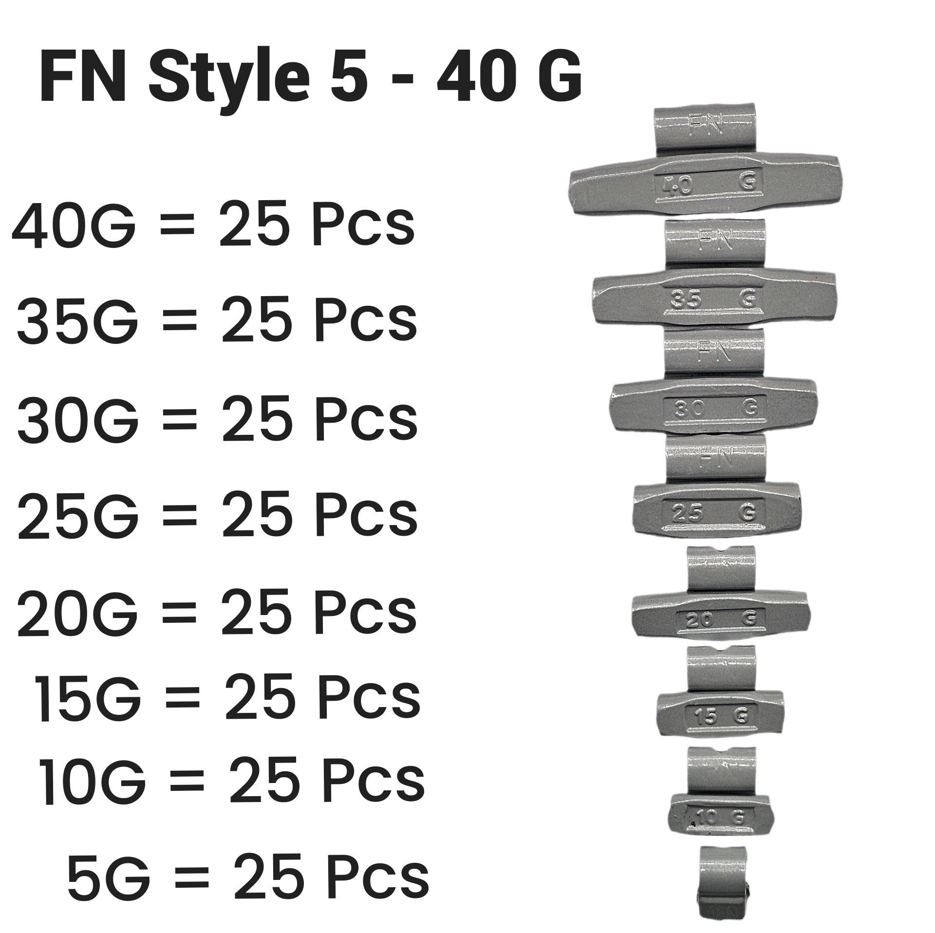200-Piece Clip-On Wheel Weight Kit FN Style - Gray Coated Assortment 5g-40g