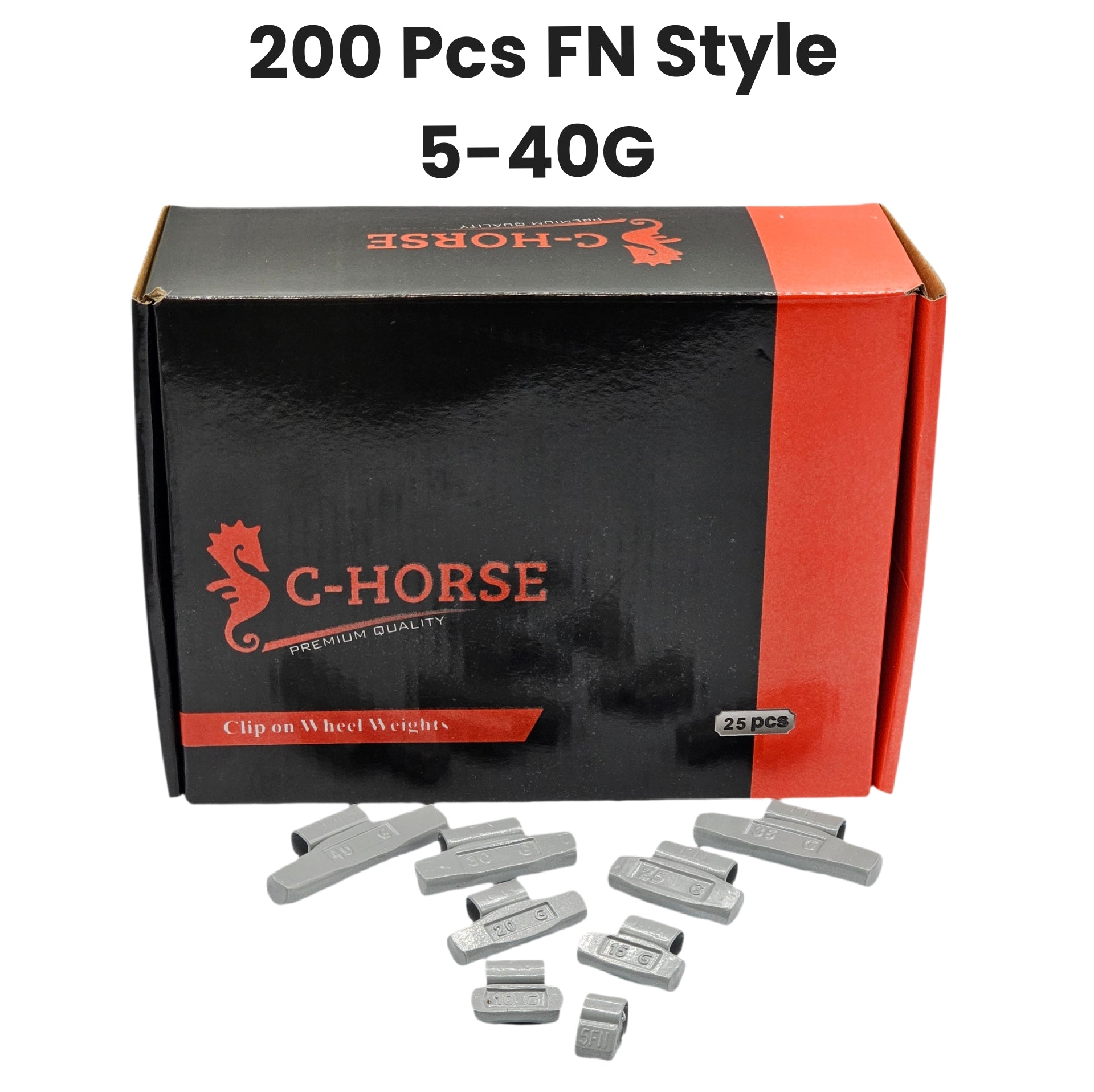 200-Piece Clip-On Wheel Weight Kit FN Style - Gray Coated Assortment 5g-40g
