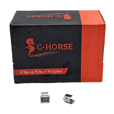 C-Horse clip-on wheel weights packaging with two weights in front