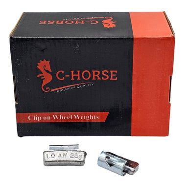 C-Horse clip-on wheel weights packaging with weights displayed in front