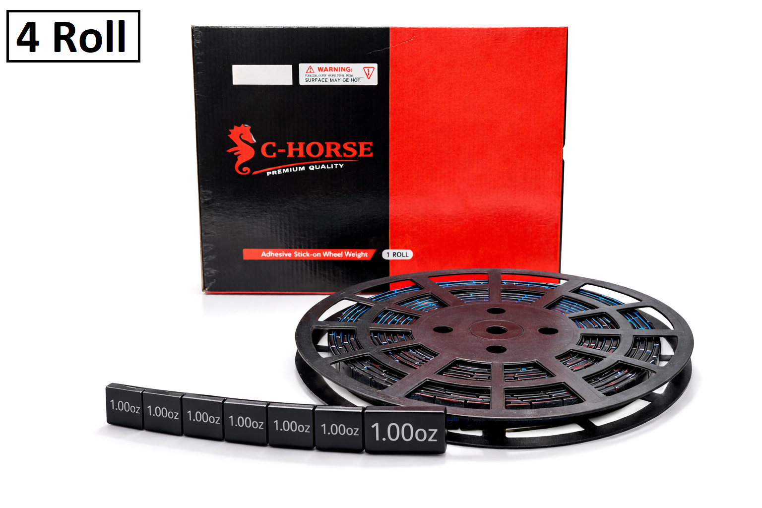 Stick-On Black Wheel Weight Roll - 1 oz Segments 180pc Blue Tape
