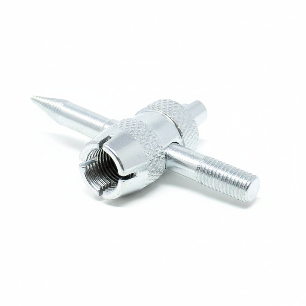 4-Way Tire Valve Tool + 2 Core Removers - All-Silver 0.305"-32 TPMS-Safe