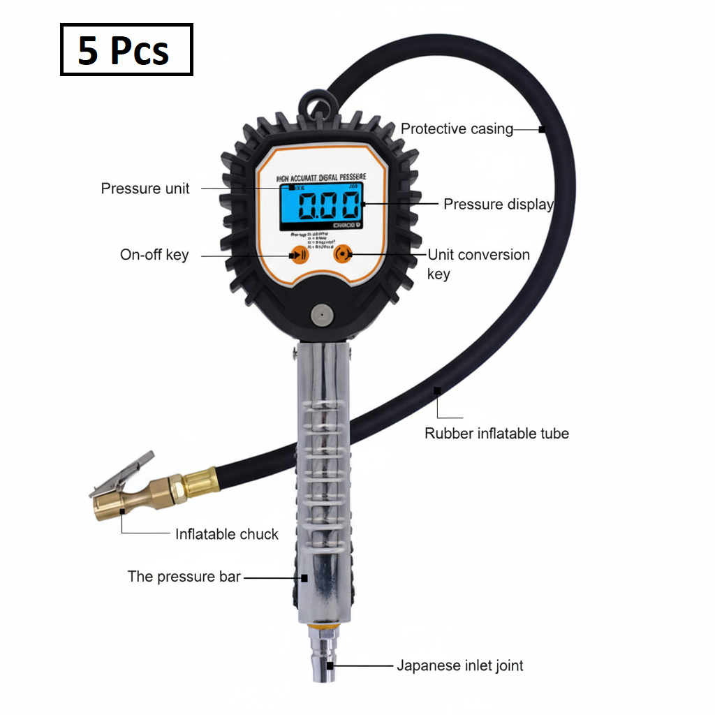 Digital Tire Inflator with Pressure Gauge - 255 PSI LCD Air Chuck