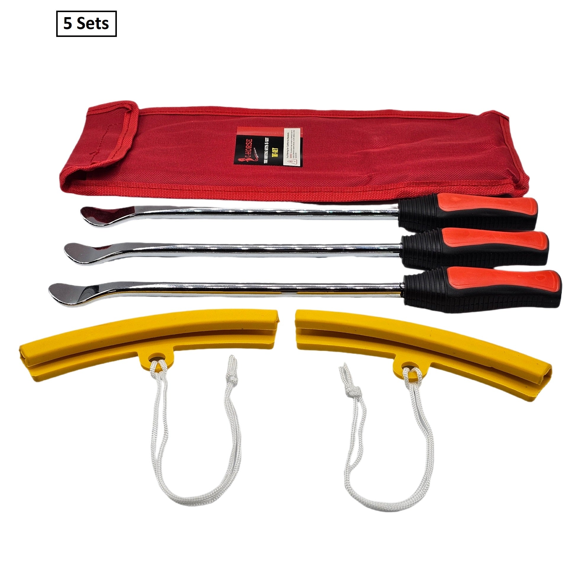 5pc Motorcycle Tire Changing Tool Set - 3 Spoon Levers + 2 Rim Protectors