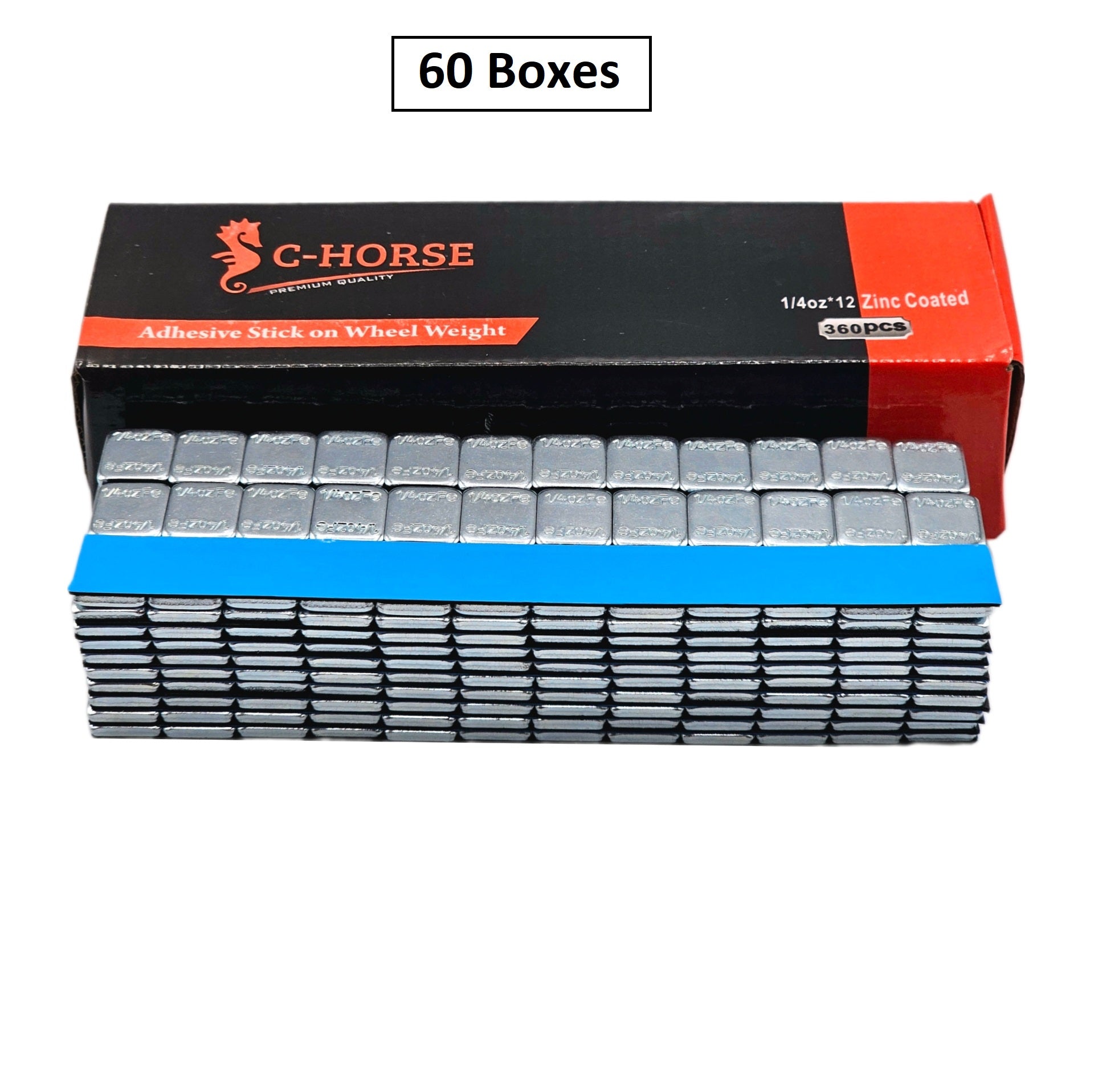 Stick-On Wheel Weights Zinc Coated - 0.25 oz Increments with Blue Adhesive Tape