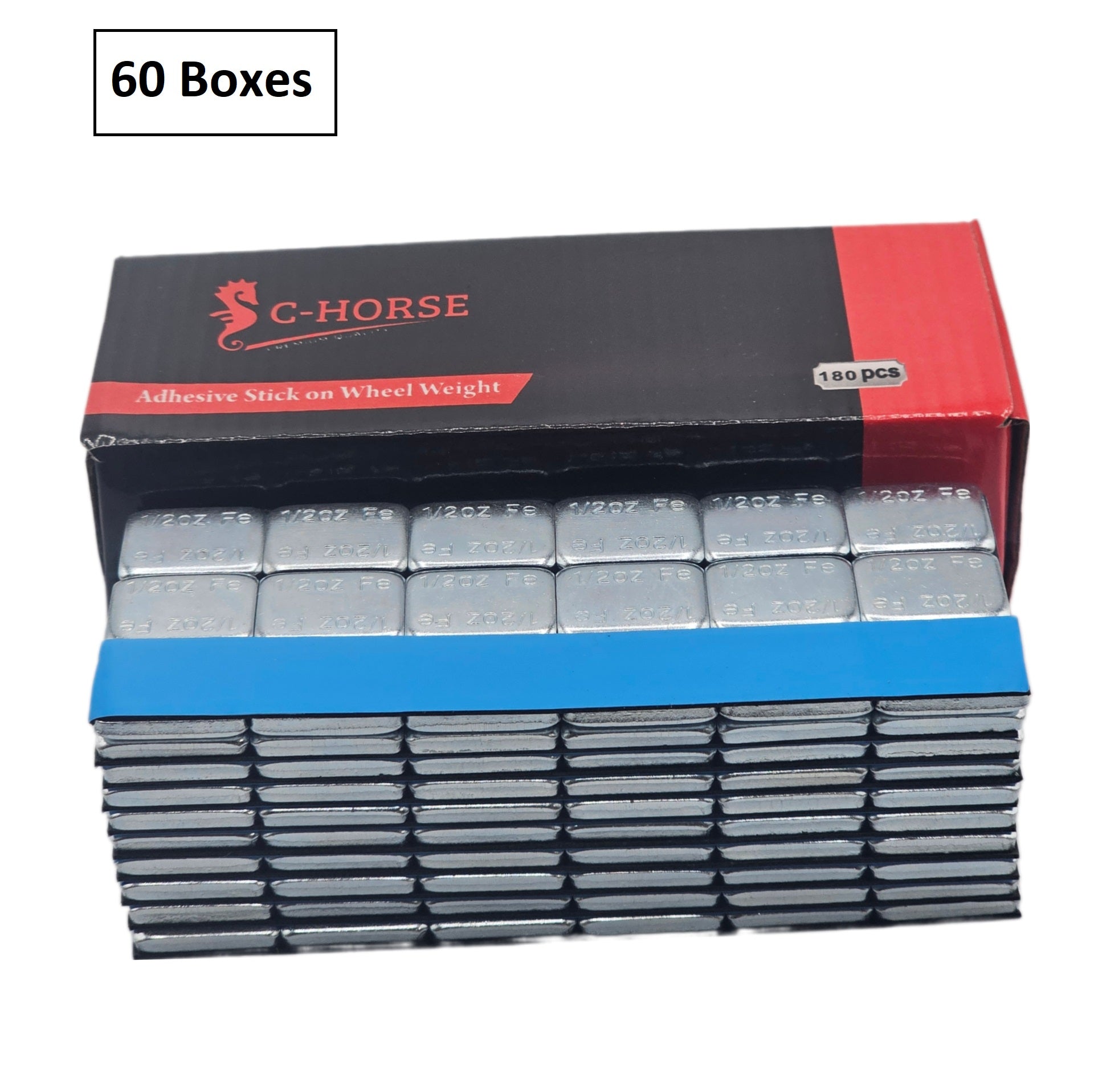 Stick-On Wheel Weights Zinc Coated - 0.50 oz Increments with Blue Adhesive Tape