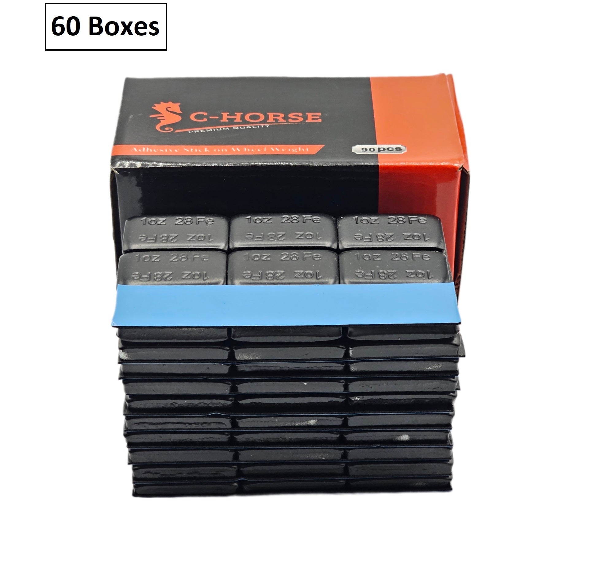 Stick-On Wheel Weights Black Coated - 1 oz Increments with Blue Adhesive Tape