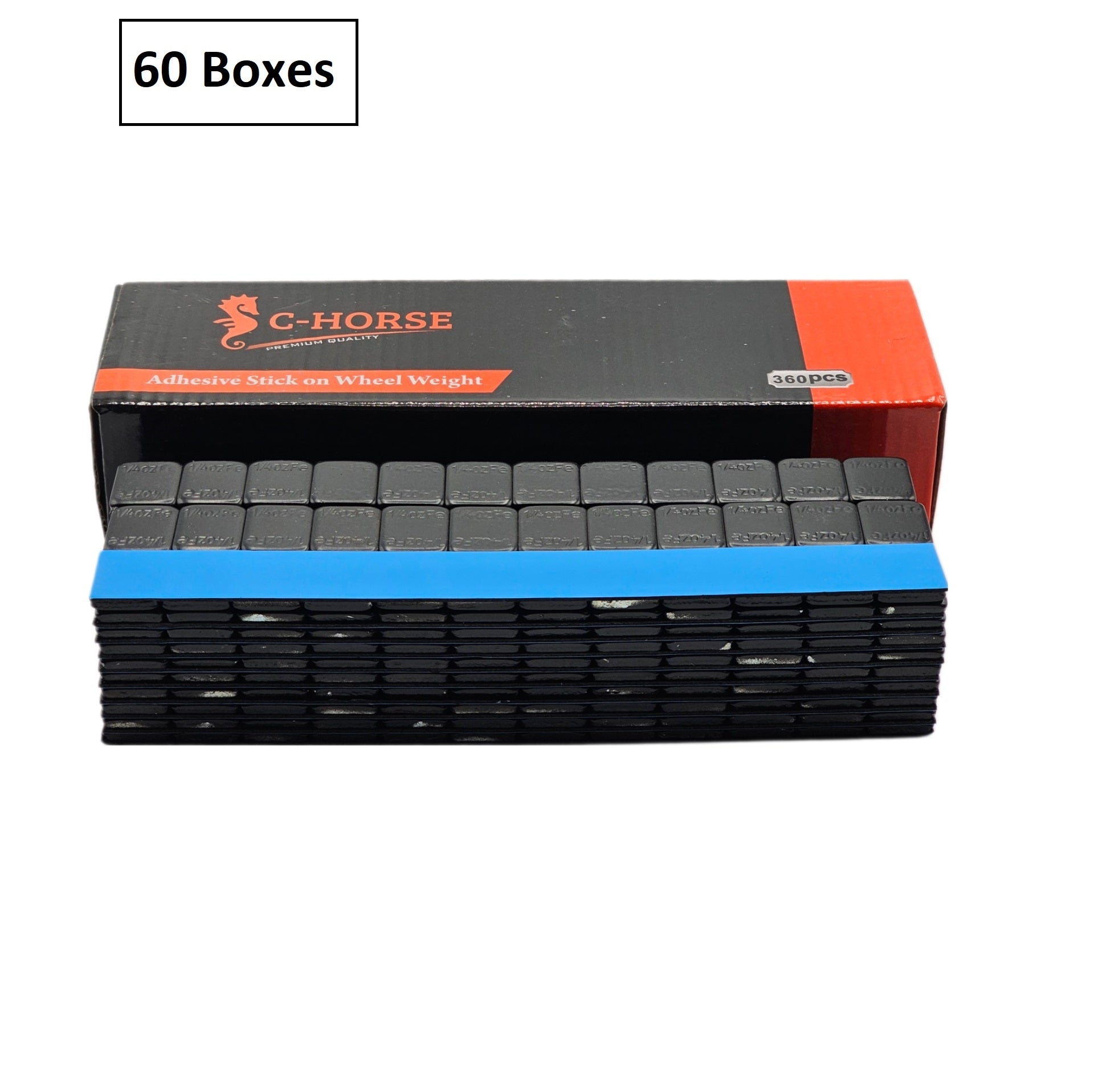 Stick-On Wheel Weights Black Coated - 0.25 oz Increments with Blue Adhesive Tape