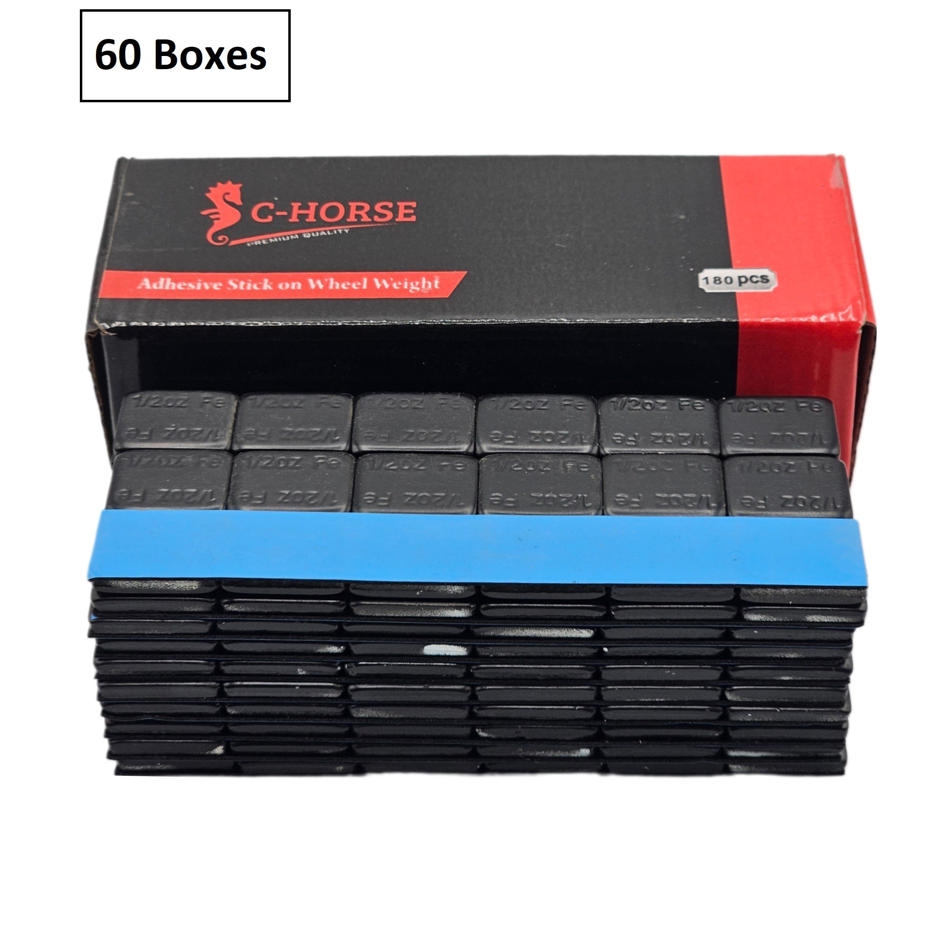 Stick-On Wheel Weights Black Coated - 0.50 oz Increments with Blue Adhesive Tape