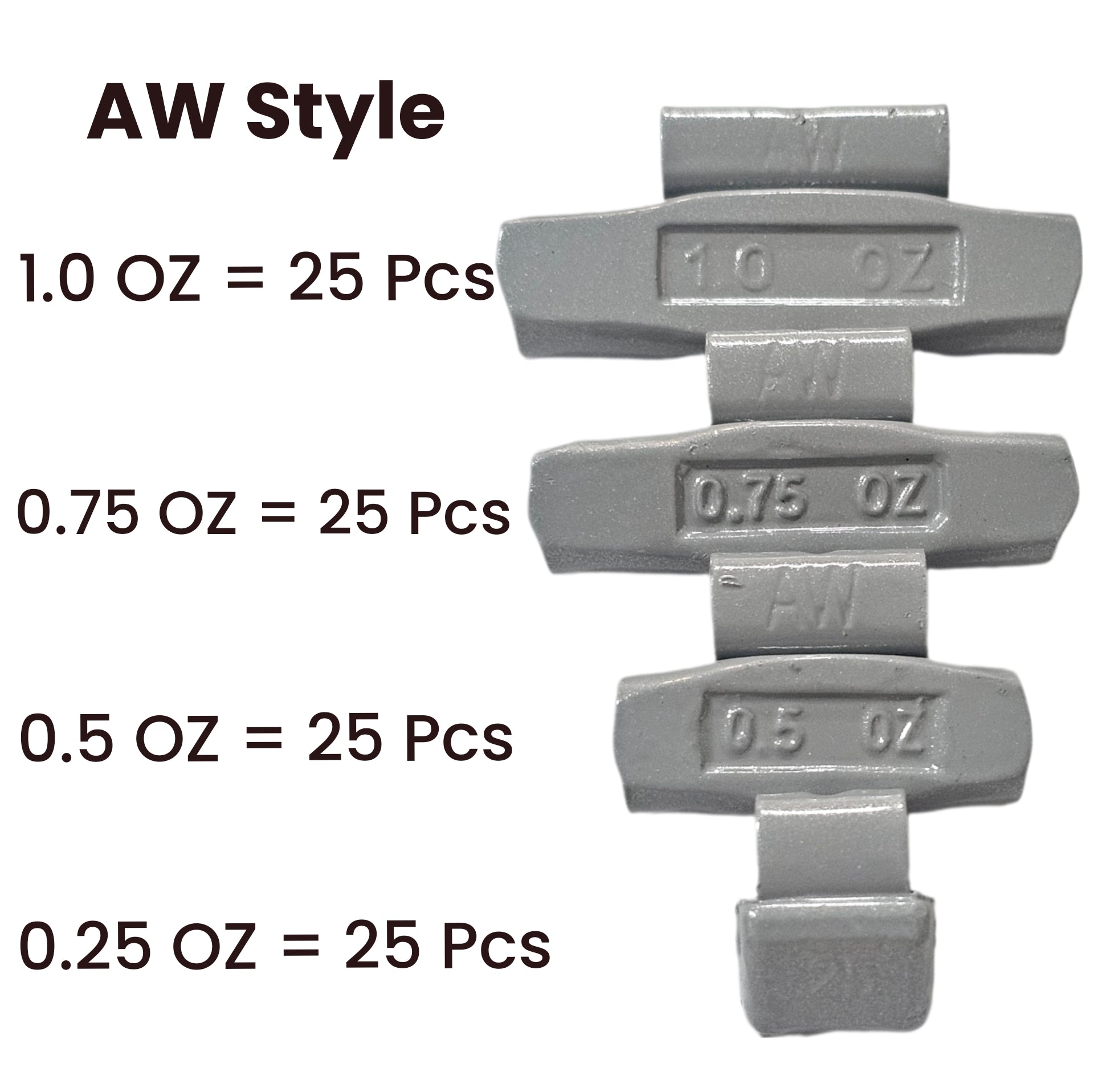 C‑HORSE 100-Piece Assortment Clip-On Wheel Weight Kit – AW Style – Gray Coated – 0.25 oz, 0.50 oz, 0.75 oz, 1.00 oz