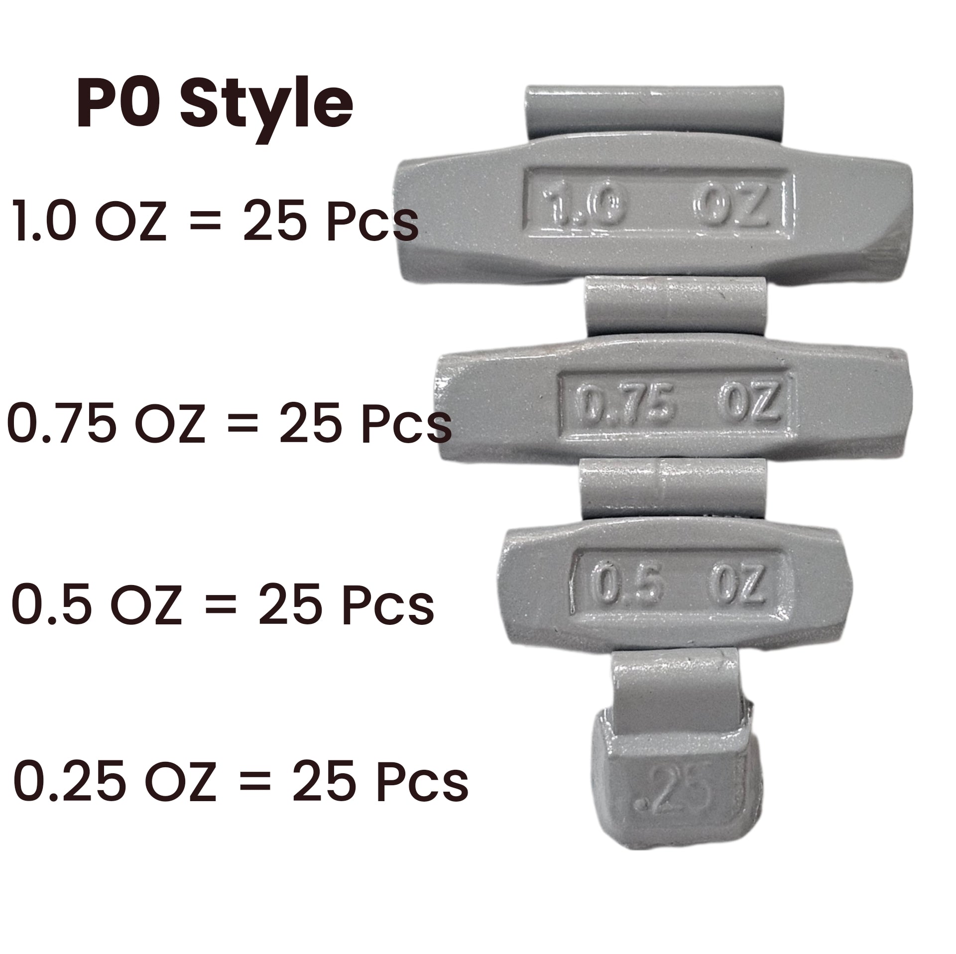 C‑HORSE 100-Piece Assortment Clip-On Wheel Weight Kit – P Style – Gray Coated – 0.25 oz, 0.50 oz, 0.75 oz, 1.00 oz