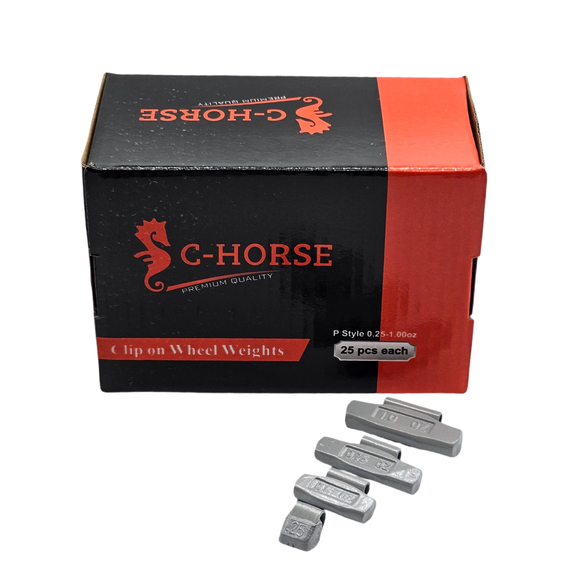 C‑HORSE 100-Piece Assortment Clip-On Wheel Weight Kit – P Style – Gray Coated – 0.25 oz, 0.50 oz, 0.75 oz, 1.00 oz