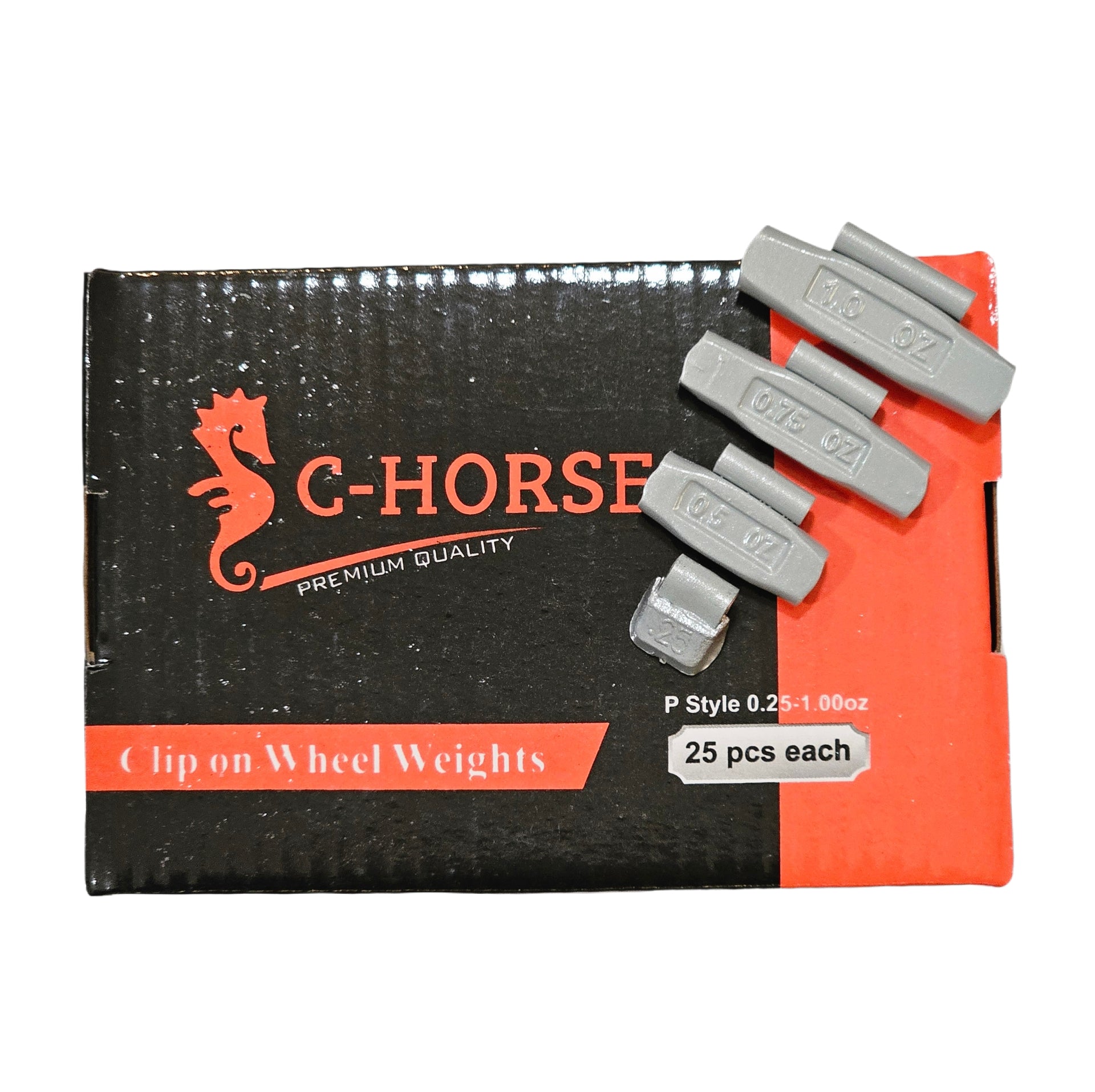 C‑HORSE 100-Piece Assortment Clip-On Wheel Weight Kit – P Style – Gray Coated – 0.25 oz, 0.50 oz, 0.75 oz, 1.00 oz