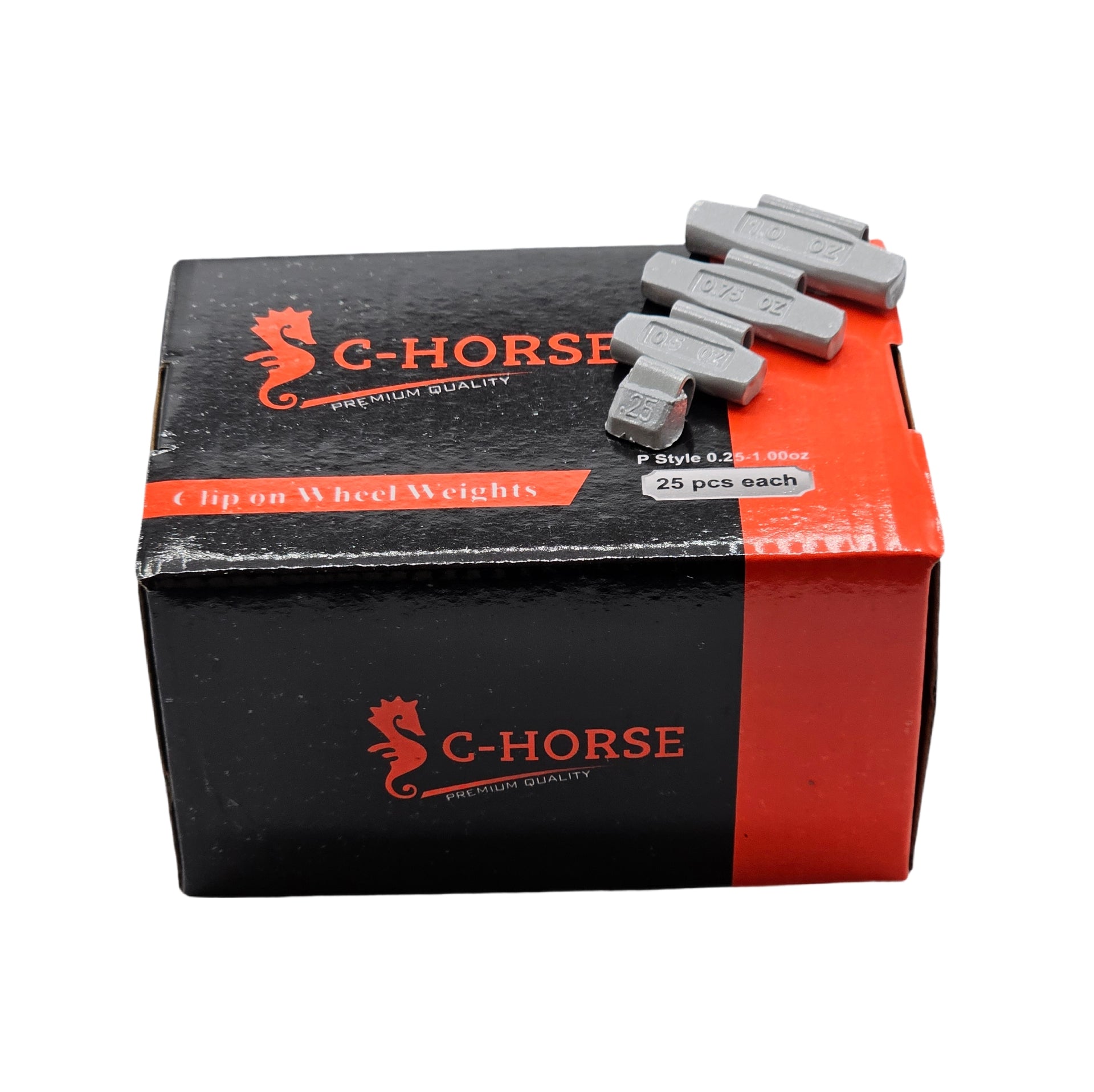 C‑HORSE 100-Piece Assortment Clip-On Wheel Weight Kit – P Style – Gray Coated – 0.25 oz, 0.50 oz, 0.75 oz, 1.00 oz