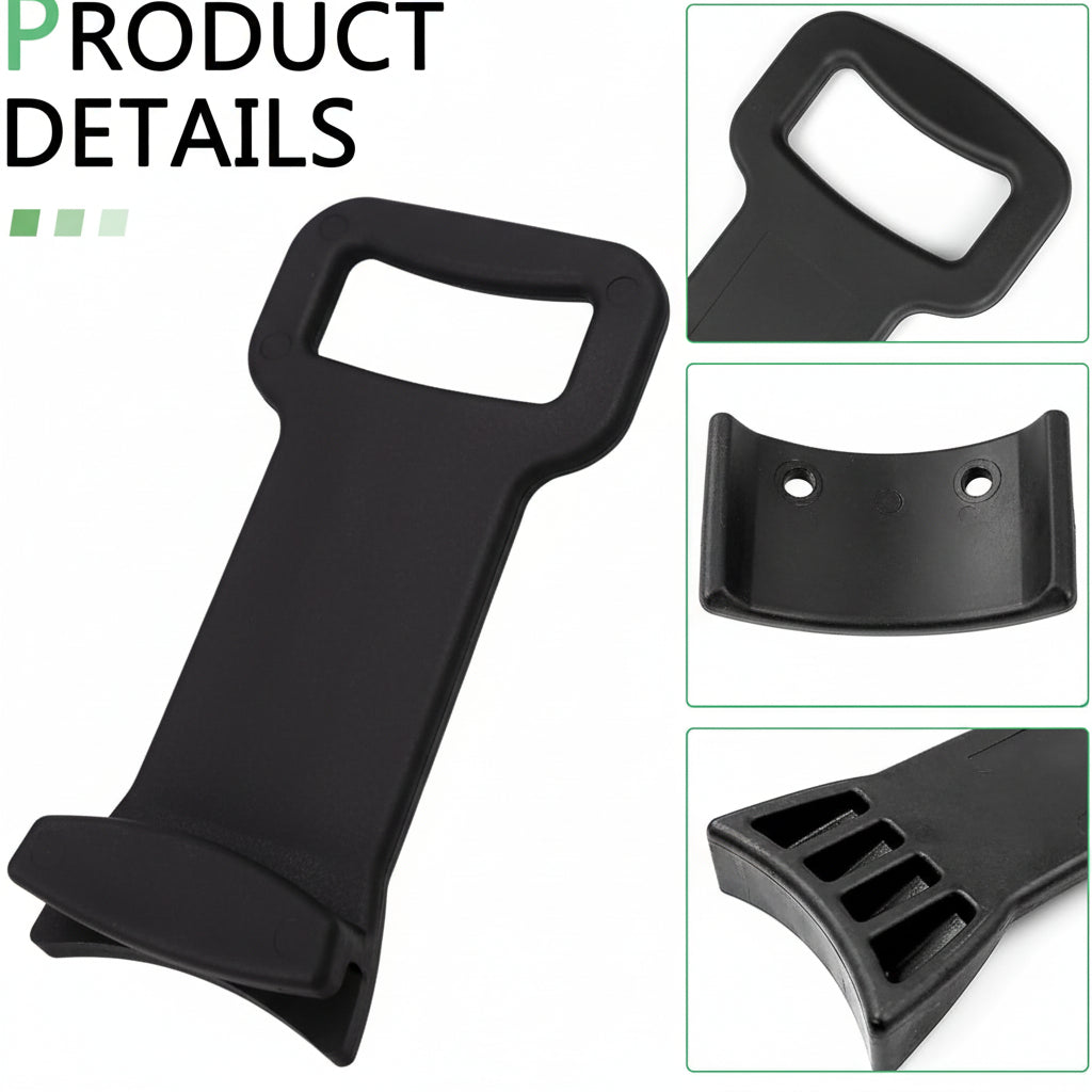 Black plastic tool with multiple views on a white background