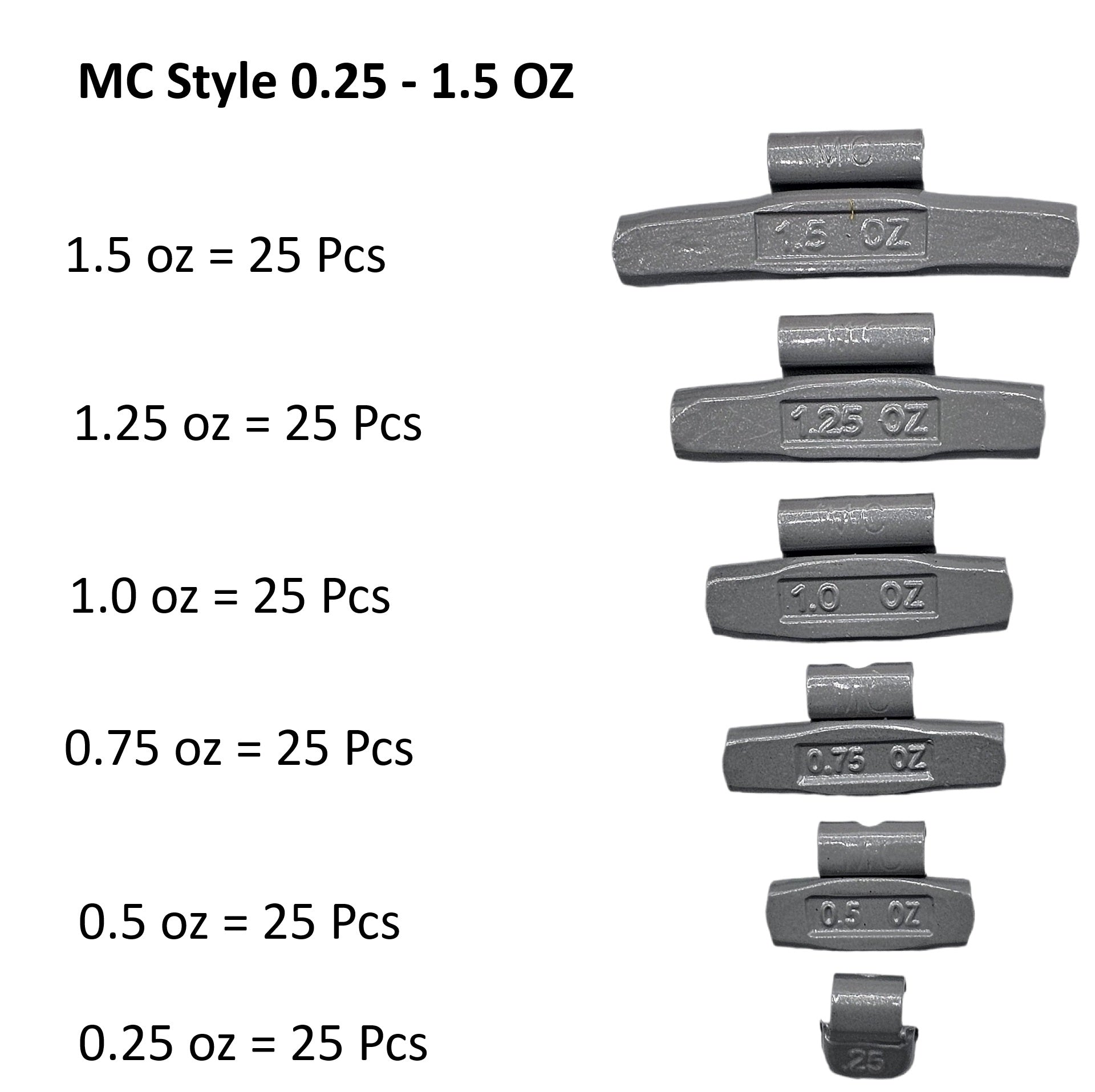150pc MC Clip-On Wheel Weight Assortment - 0.25-1.50oz Gray Coated