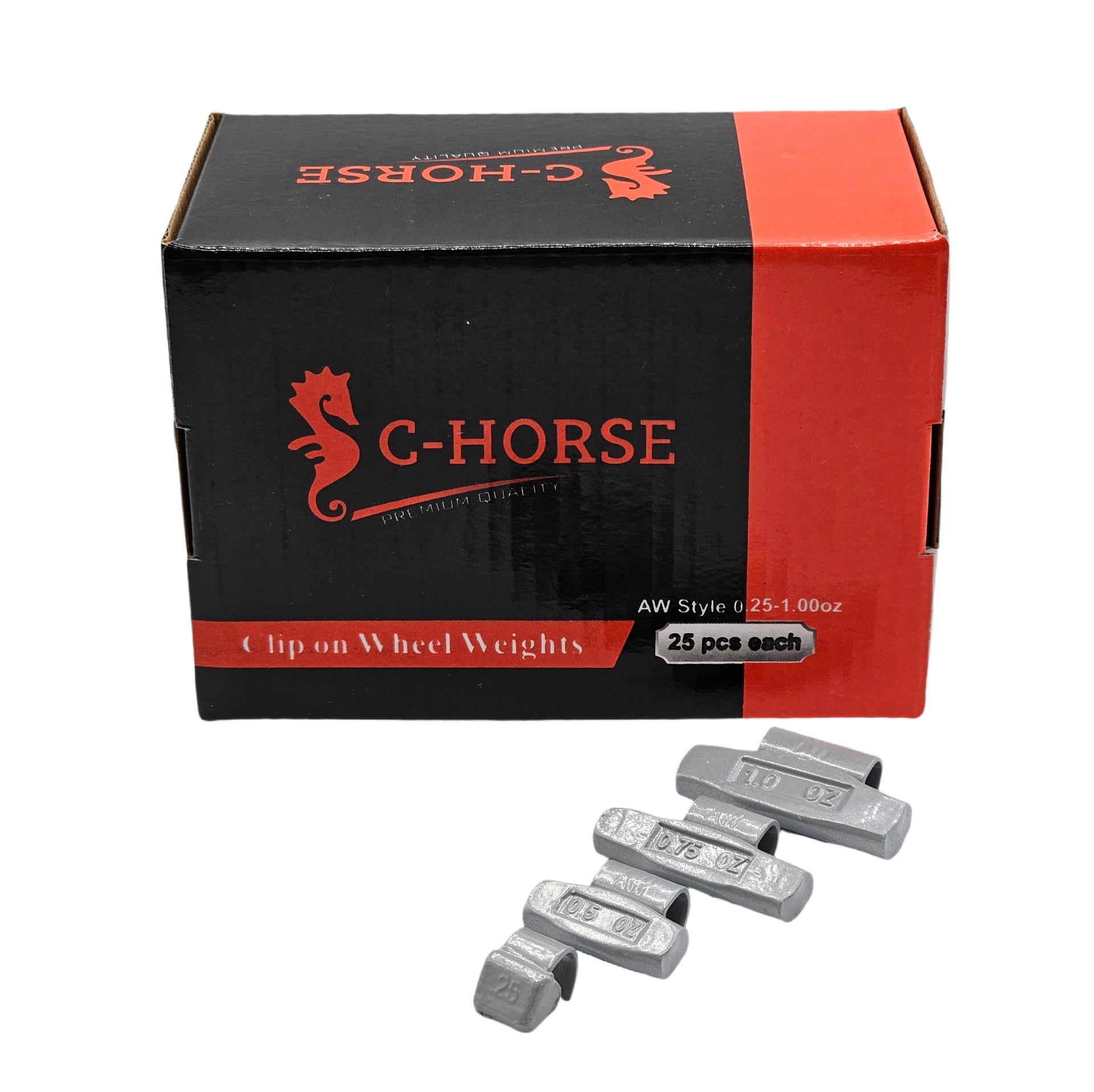 C‑HORSE 100-Piece Assortment Clip-On Wheel Weight Kit – AW Style – Gray Coated – 0.25 oz, 0.50 oz, 0.75 oz, 1.00 oz