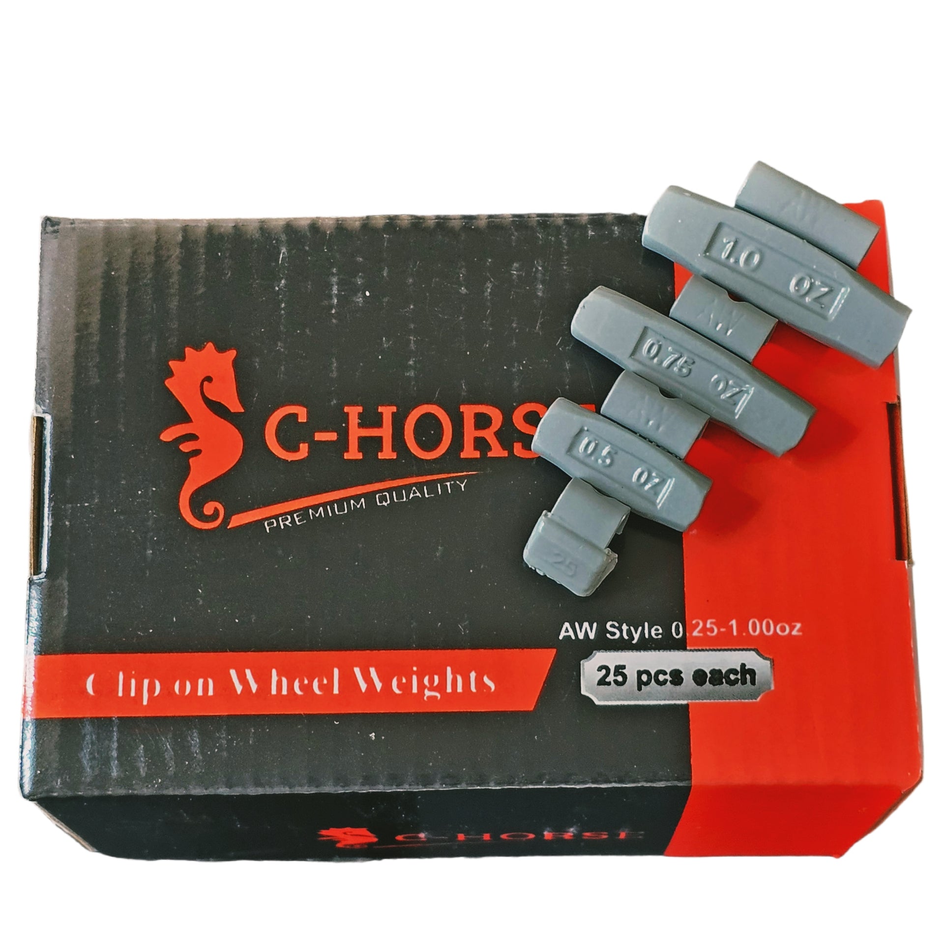 C‑HORSE 100-Piece Assortment Clip-On Wheel Weight Kit – AW Style – Gray Coated – 0.25 oz, 0.50 oz, 0.75 oz, 1.00 oz