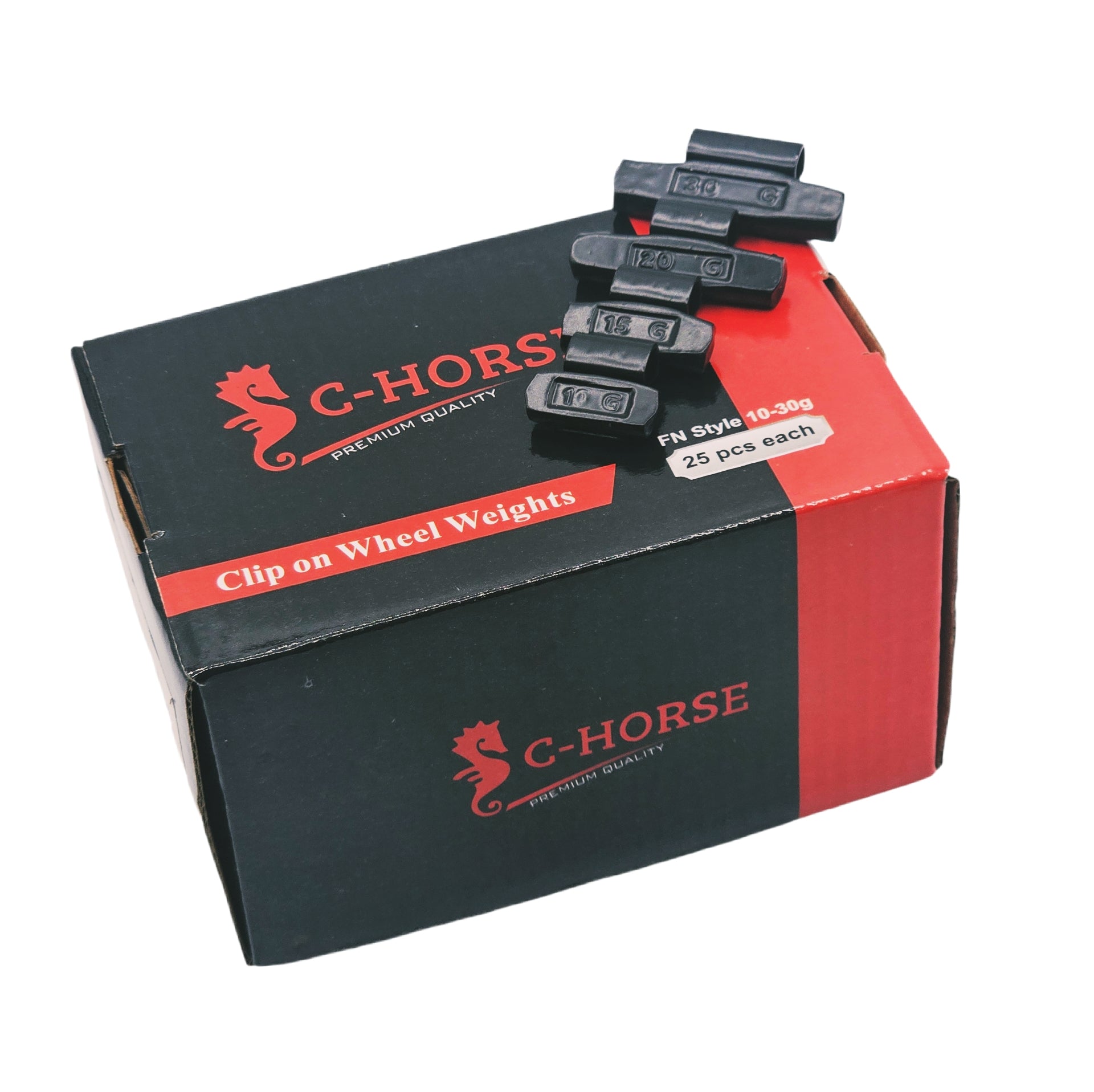 C‑HORSE 100-Piece Assortment Clip-On Wheel Weight Kit – FN Style – Black Coated – 10g, 15g, 20g, 30g (0.25 oz–1.00 oz)