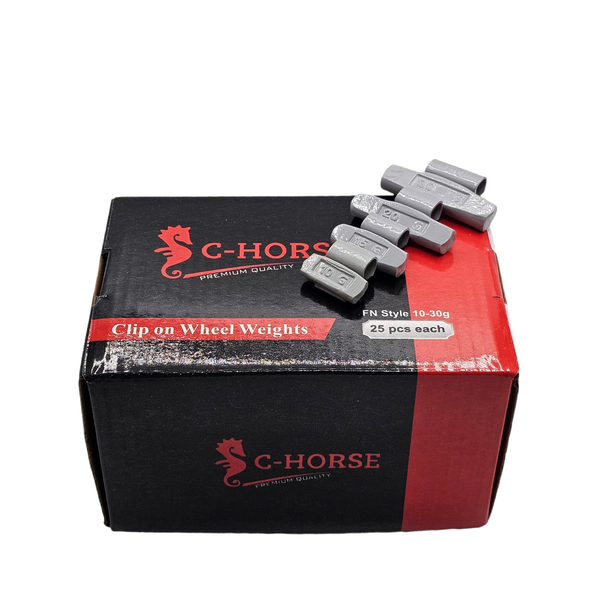 C‑HORSE 100-Piece Assortment Clip-On Wheel Weight Kit – FN Style – Gray Coated – 10g, 15g, 20g, 30g (0.25 oz–1.00 oz)