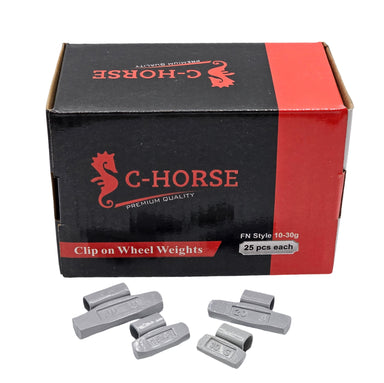 C‑HORSE 100-Piece Assortment Clip-On Wheel Weight Kit – FN Style – Gray Coated – 10g, 15g, 20g, 30g (0.25 oz–1.00 oz)
