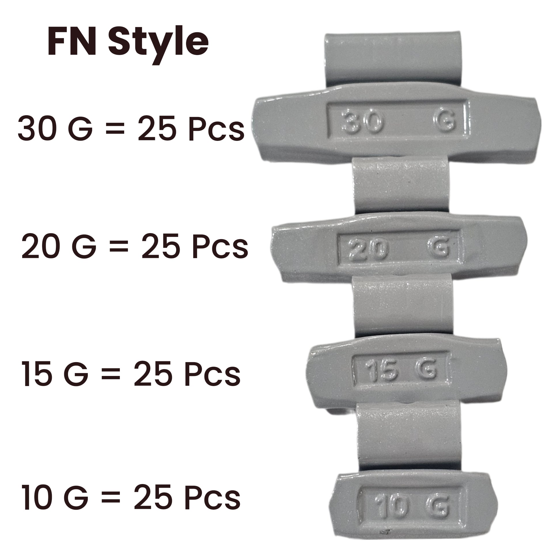 C‑HORSE 100-Piece Assortment Clip-On Wheel Weight Kit – FN Style – Gray Coated – 10g, 15g, 20g, 30g (0.25 oz–1.00 oz)