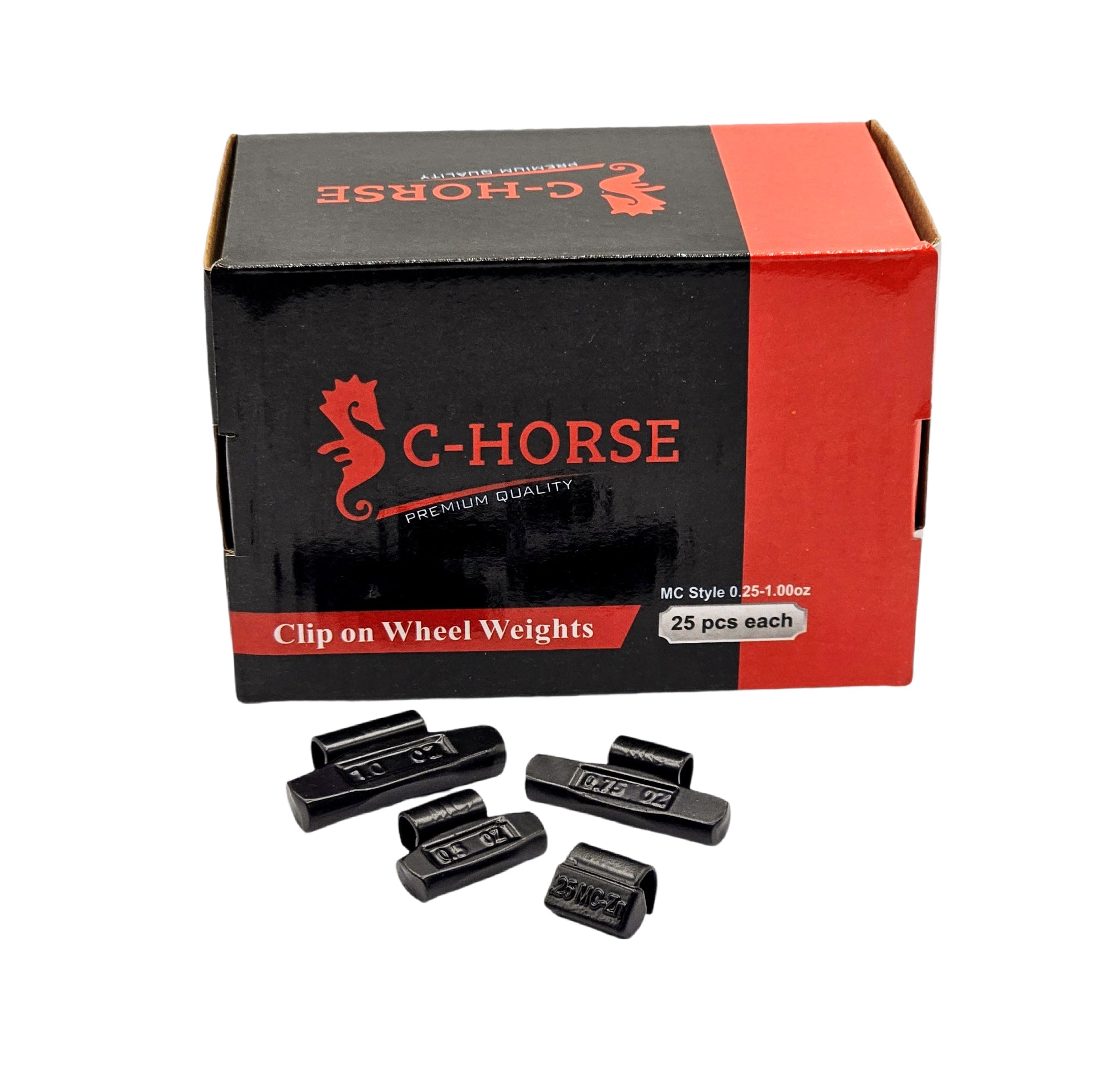 C‑HORSE 100-Piece Assortment Clip-On Wheel Weight Kit – MC Style – Black Coated – 0.25 oz, 0.50 oz, 0.75 oz, 1.00 oz