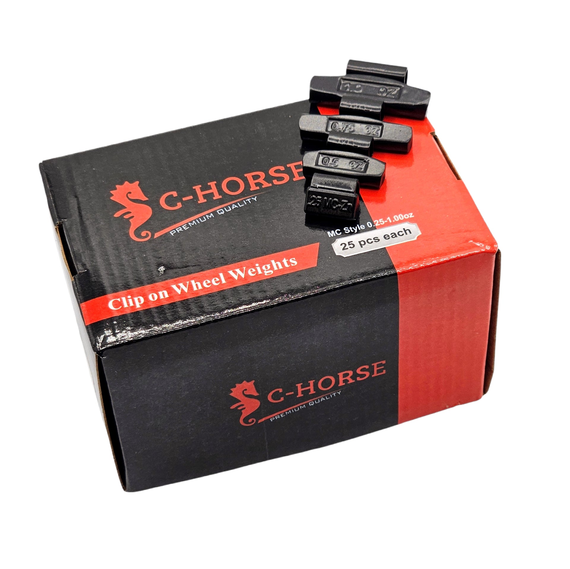 C‑HORSE 100-Piece Assortment Clip-On Wheel Weight Kit – MC Style – Black Coated – 0.25 oz, 0.50 oz, 0.75 oz, 1.00 oz