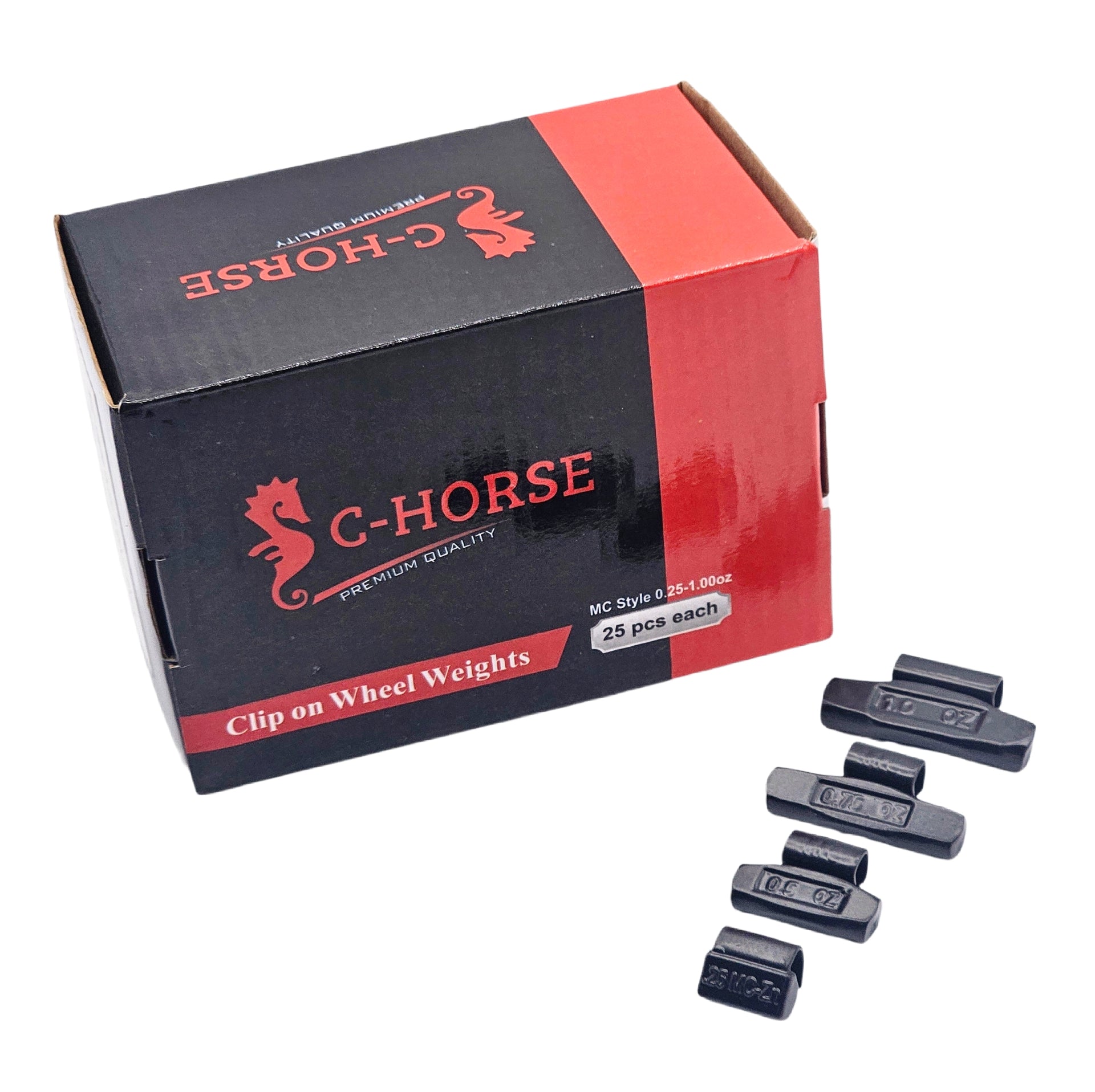 C‑HORSE 100-Piece Assortment Clip-On Wheel Weight Kit – MC Style – Black Coated – 0.25 oz, 0.50 oz, 0.75 oz, 1.00 oz