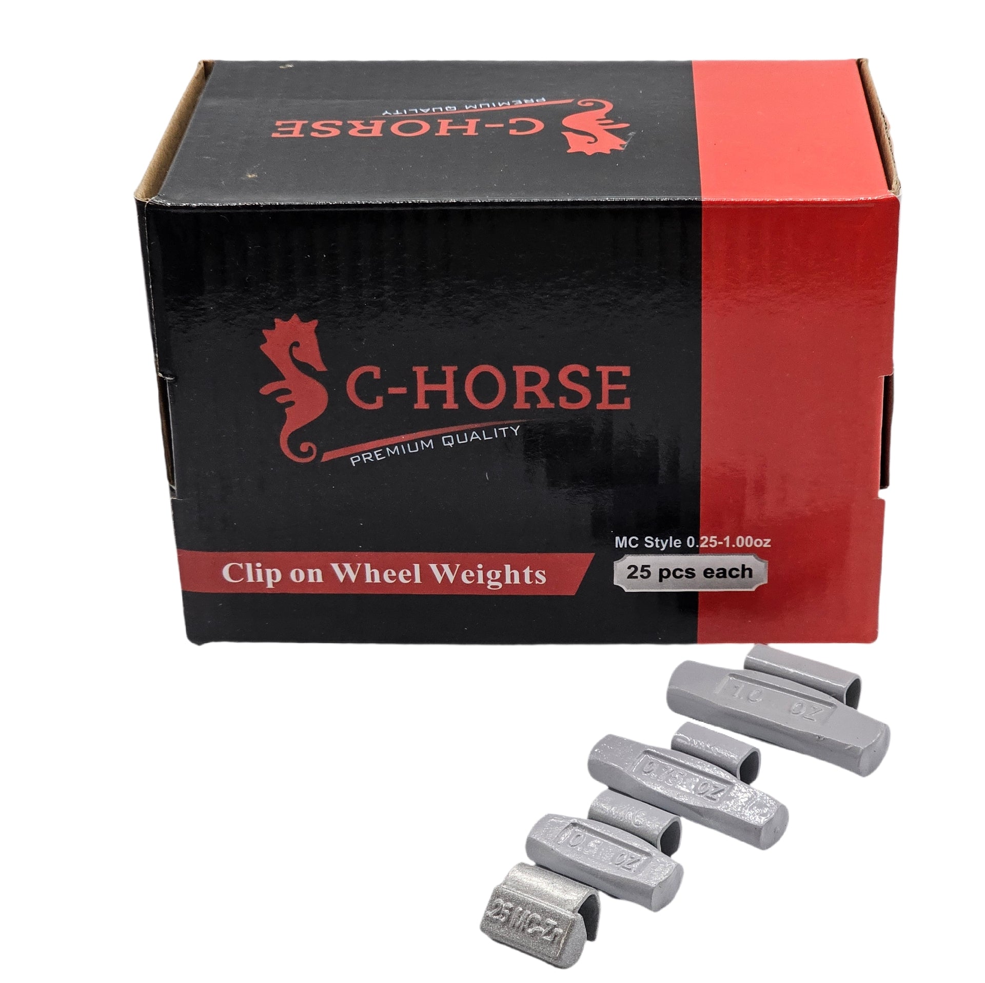 C‑HORSE 100-Piece Assortment Clip-On Wheel Weight Kit – MC Style – Gray Coated – 0.25 oz, 0.50 oz, 0.75 oz, 1.00 oz