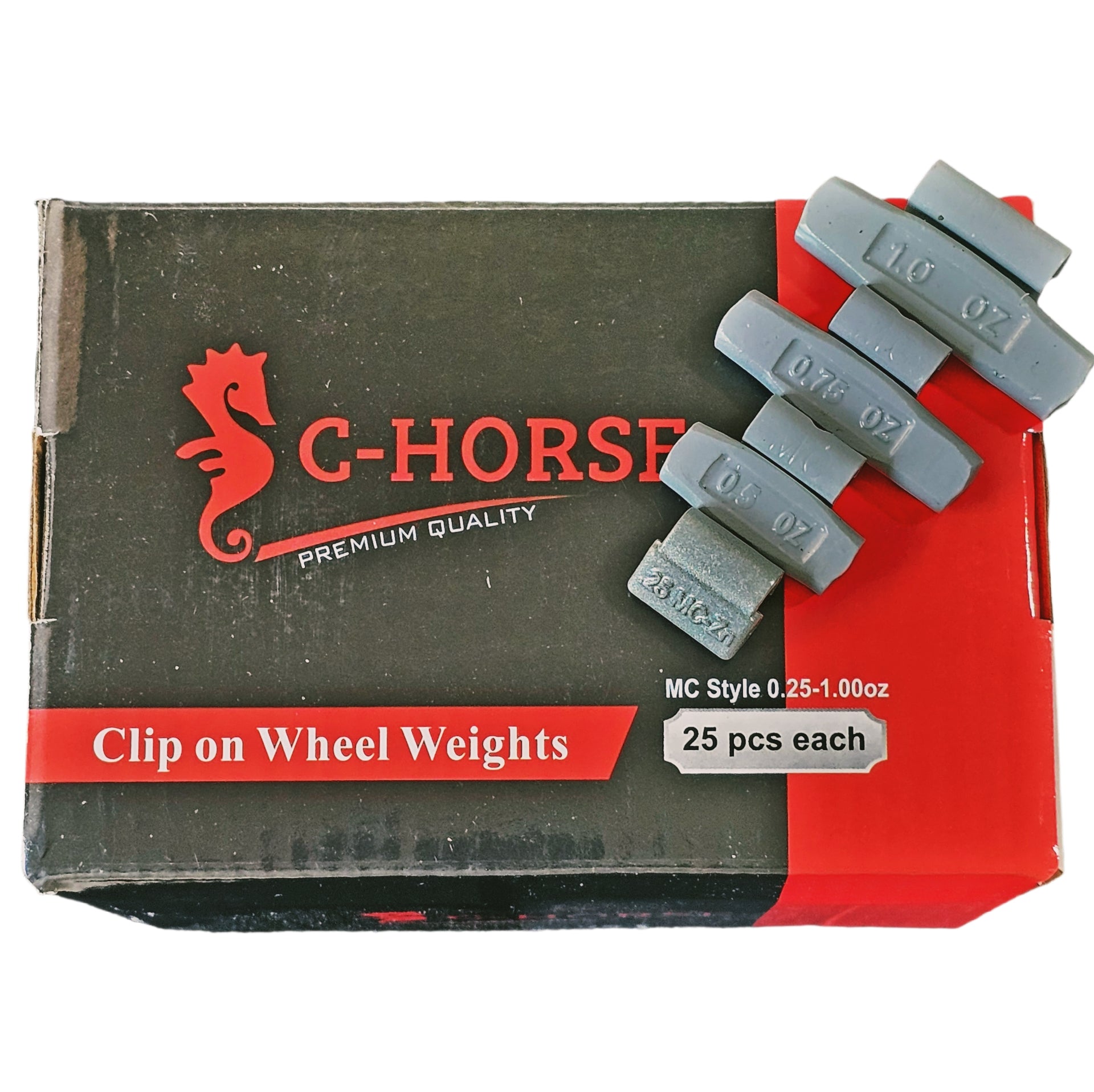 C‑HORSE 100-Piece Assortment Clip-On Wheel Weight Kit – MC Style – Gray Coated – 0.25 oz, 0.50 oz, 0.75 oz, 1.00 oz