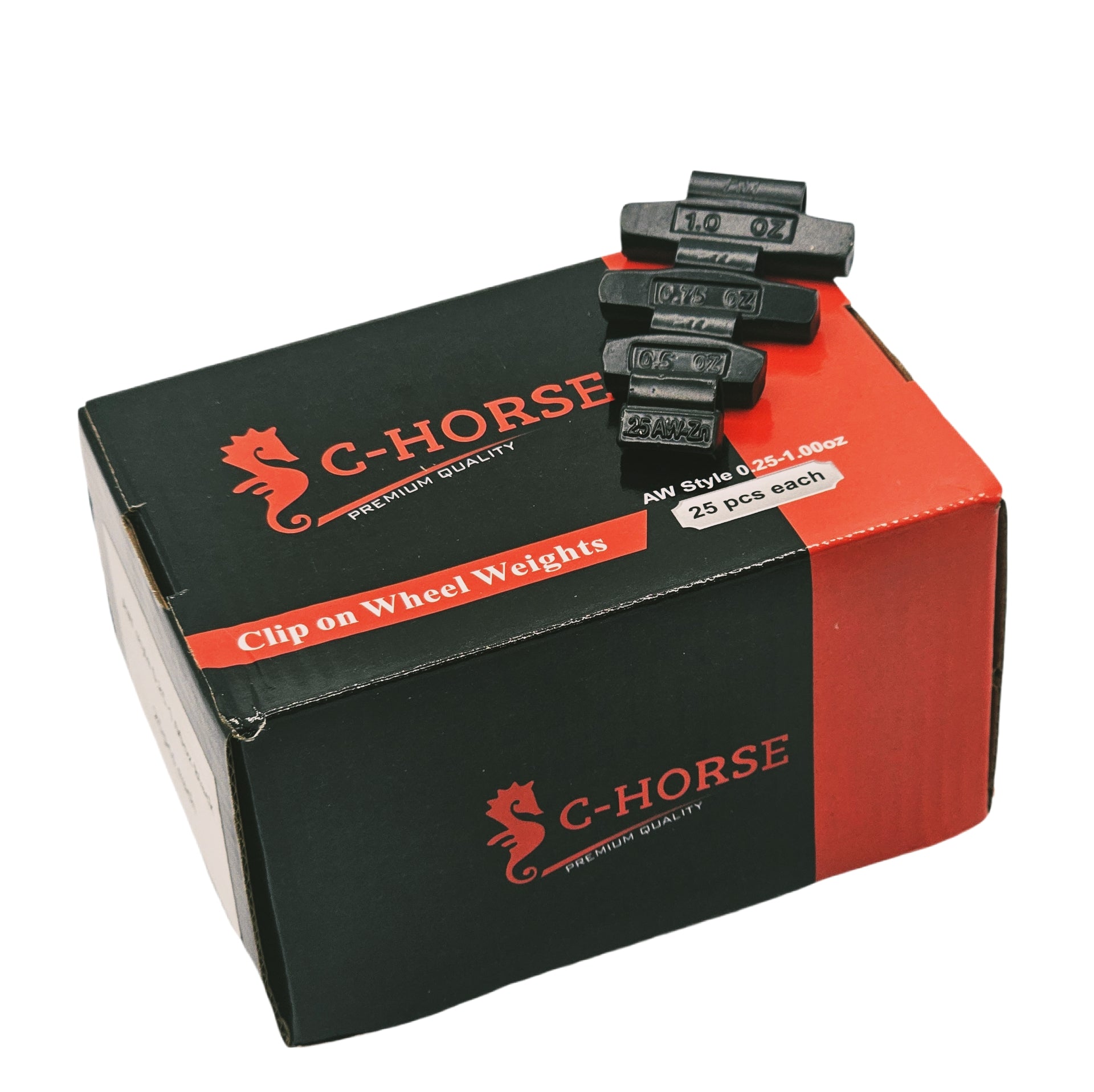 C‑HORSE 100-Piece Assortment Clip-On Wheel Weight Kit – AW Style – Black Coated – 0.25 oz, 0.50 oz, 0.75 oz, 1.00 oz
