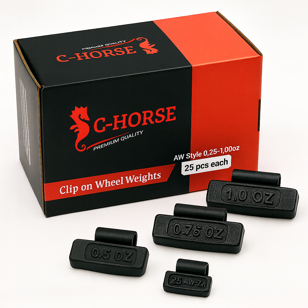 C‑HORSE 100-Piece Assortment Clip-On Wheel Weight Kit – AW Style – Black Coated – 0.25 oz, 0.50 oz, 0.75 oz, 1.00 oz