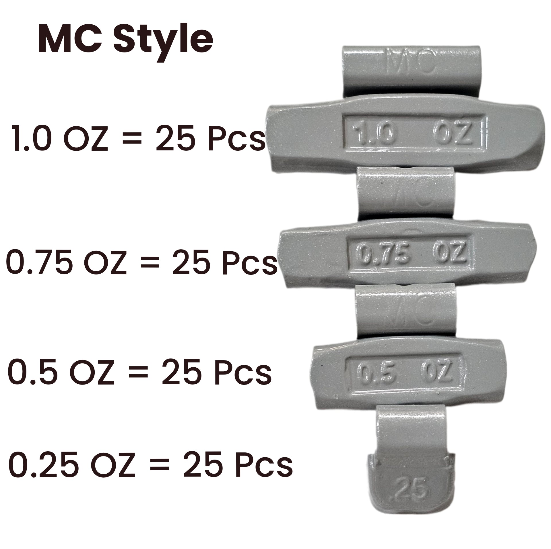 C‑HORSE 100-Piece Assortment Clip-On Wheel Weight Kit – MC Style – Gray Coated – 0.25 oz, 0.50 oz, 0.75 oz, 1.00 oz