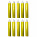 Yellow candles with white wicks arranged in a grid on a white background